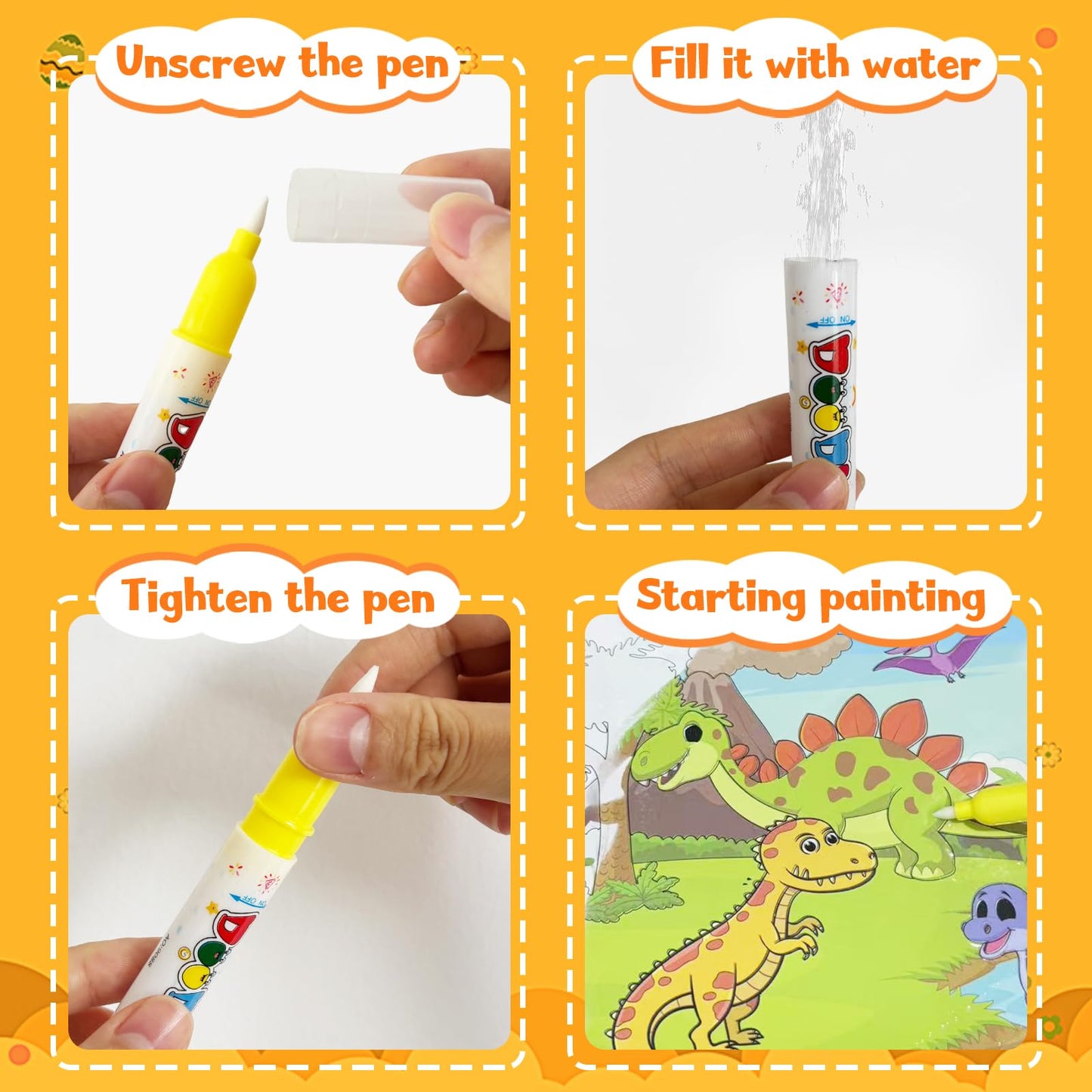 Bresdim Water Painting Books – 4-Pack Reusable Water Doodle Books for Toddlers (Ages 3+)