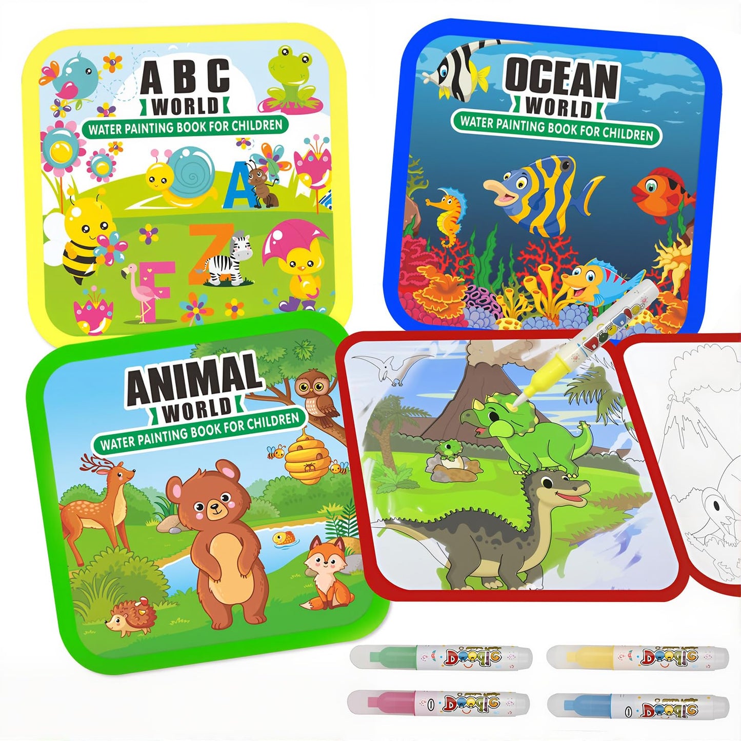 Bresdim Water Painting Books – 4-Pack Reusable Water Doodle Books for Toddlers (Ages 3+)