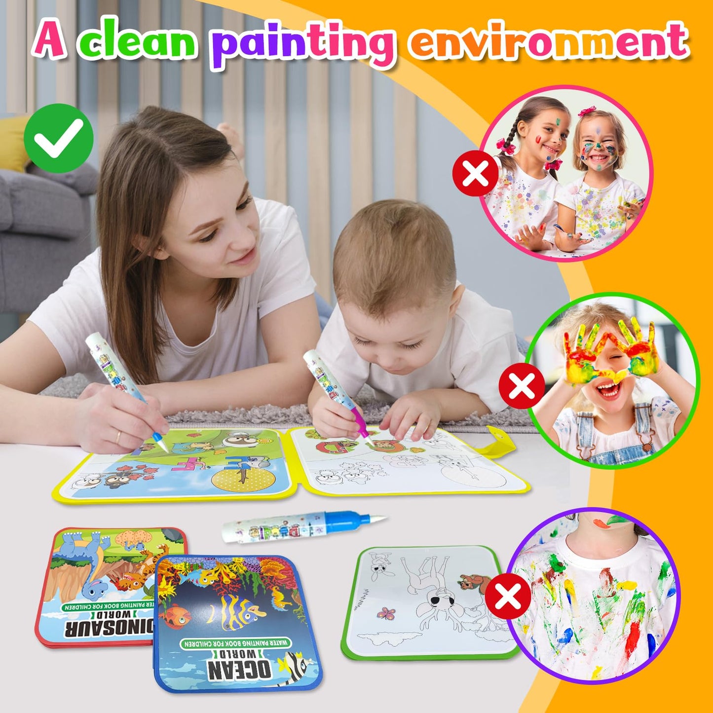Bresdim Water Painting Books – 4-Pack Reusable Water Doodle Books for Toddlers (Ages 3+)
