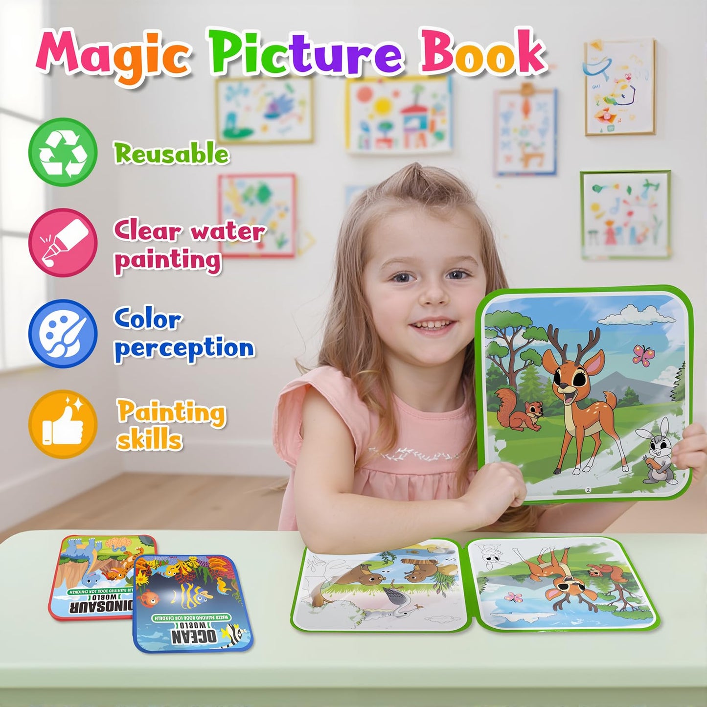Bresdim Water Painting Books – 4-Pack Reusable Water Doodle Books for Toddlers (Ages 3+)