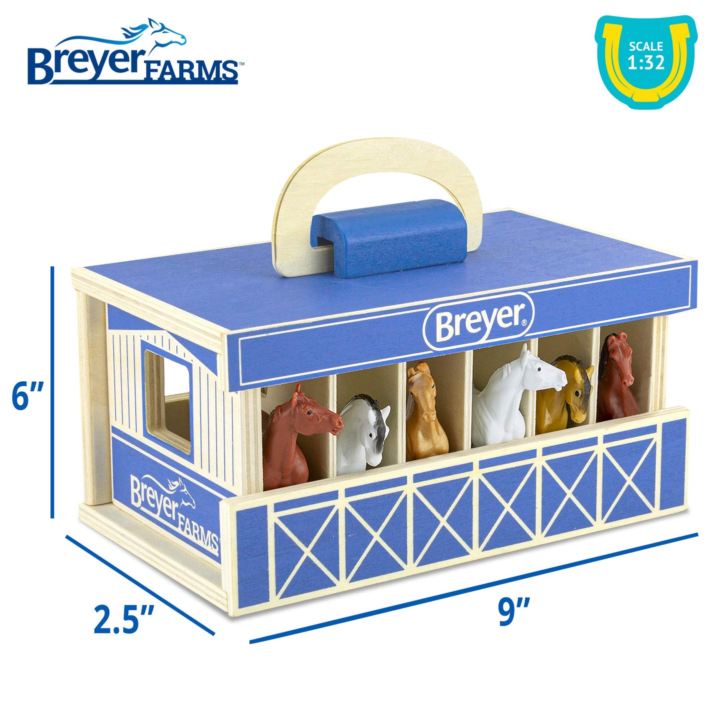 Breyer Horses Farms Wooden Stable Playset with 6 Horses – 1:32 Scale