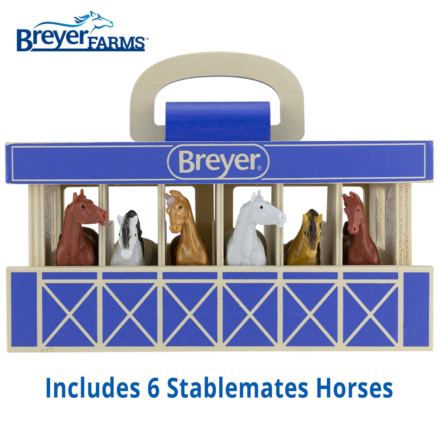 Breyer Horses Farms Wooden Stable Playset with 6 Horses – 1:32 Scale