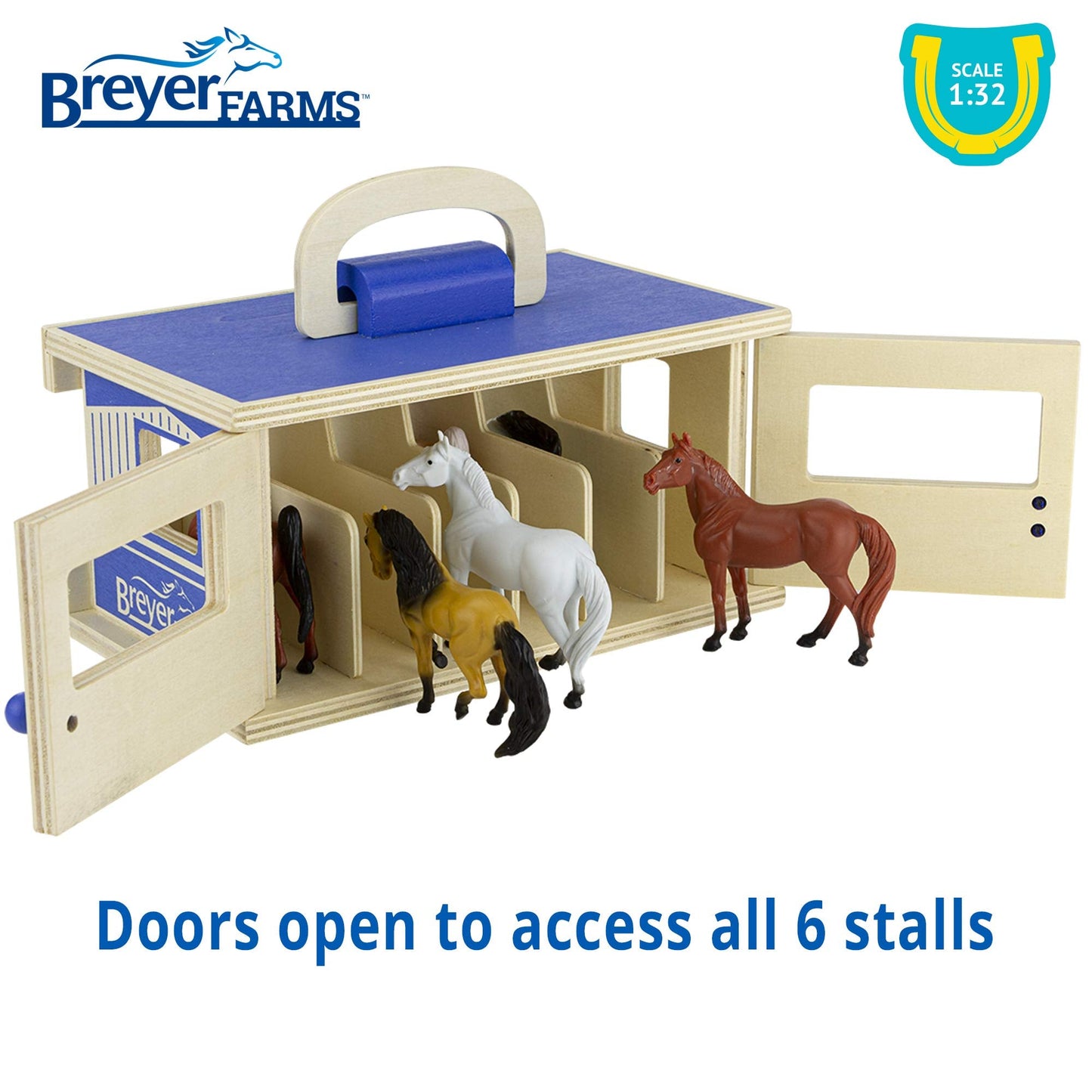 Breyer Horses Farms Wooden Stable Playset with 6 Horses – 1:32 Scale