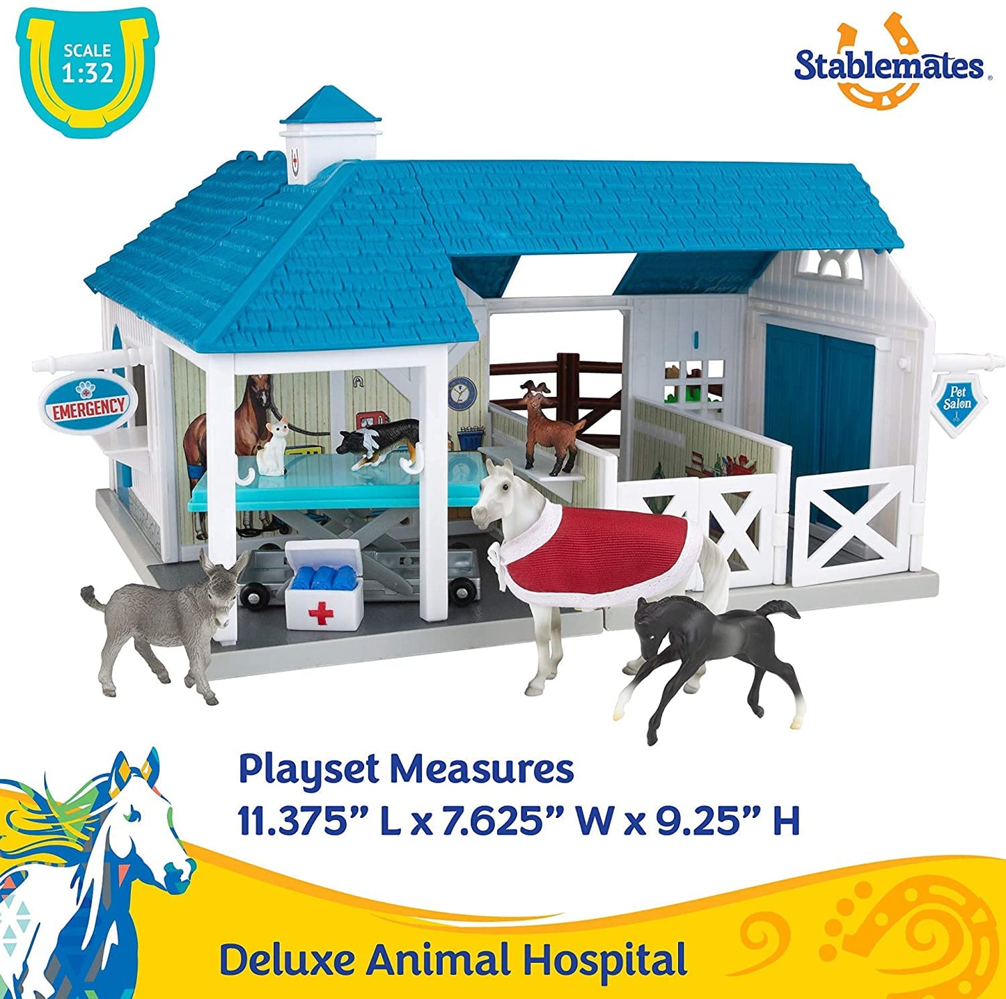 Breyer Stablemates Deluxe Animal Hospital 10-Piece Playset – 1:32 Scale | Blue