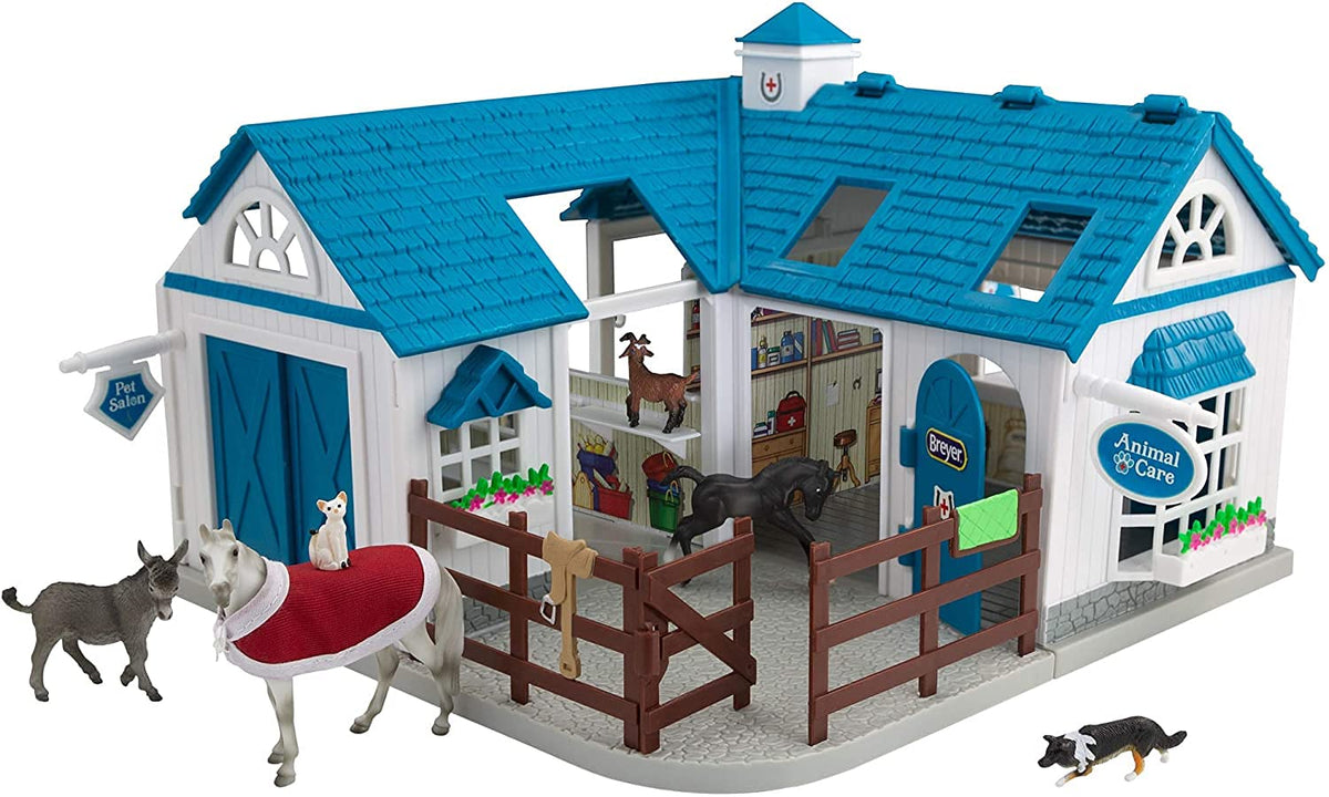 Breyer Stablemates Deluxe Animal Hospital 10-Piece Playset – 1:32 Scale | Blue