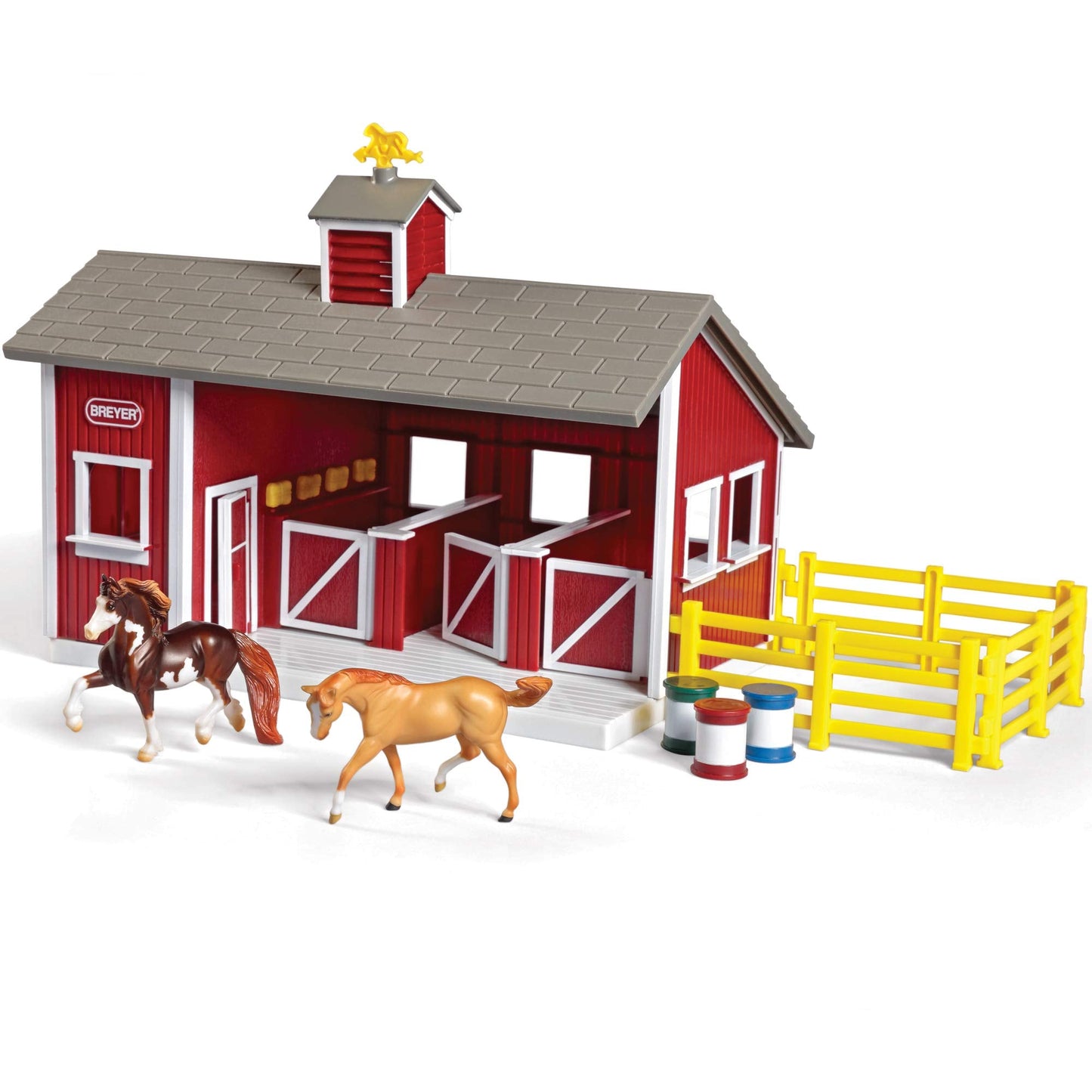Breyer Stablemates Red Stable Set: 2 Hand-Painted Horses & 3-Stall Barn