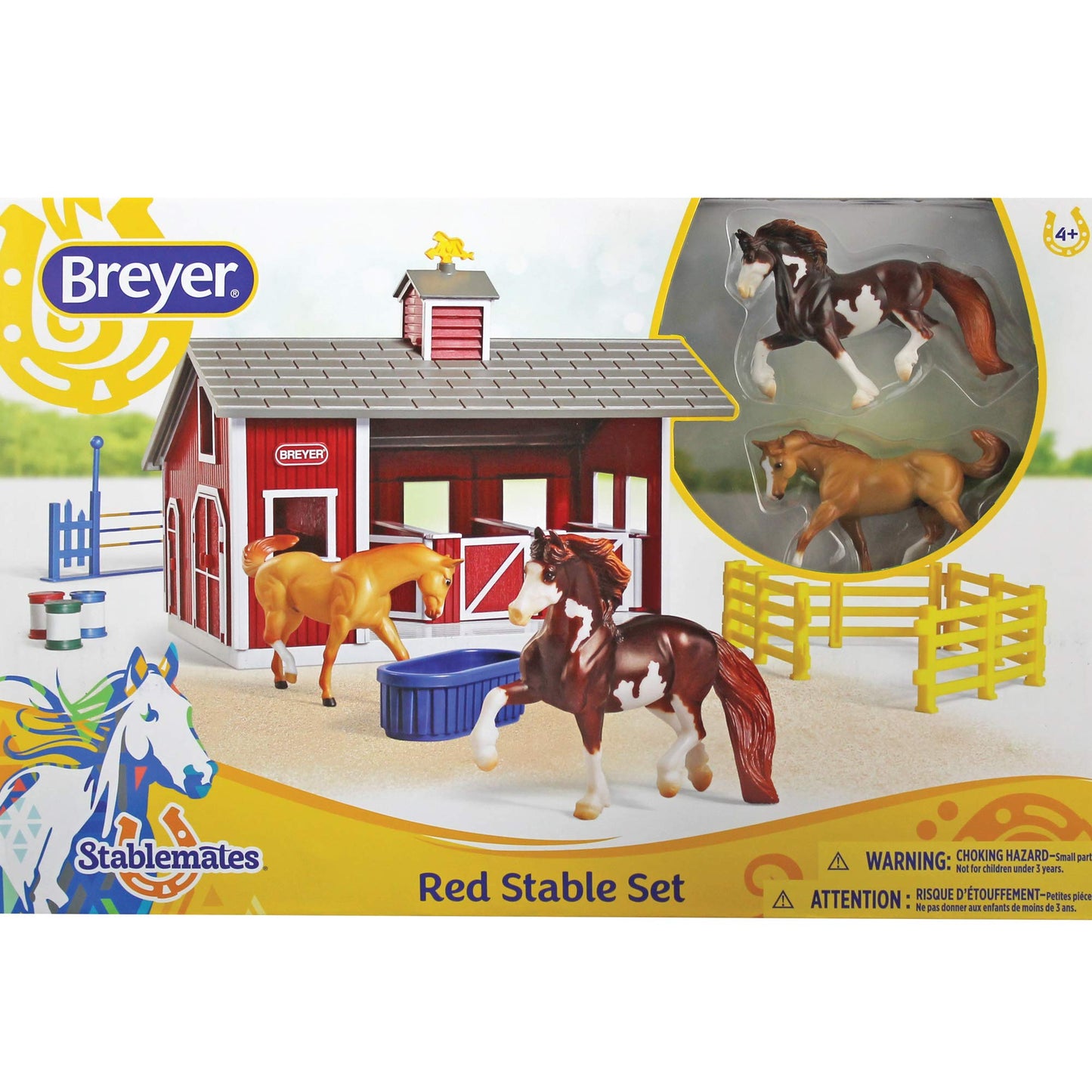 Breyer Stablemates Red Stable Set: 2 Hand-Painted Horses & 3-Stall Barn
