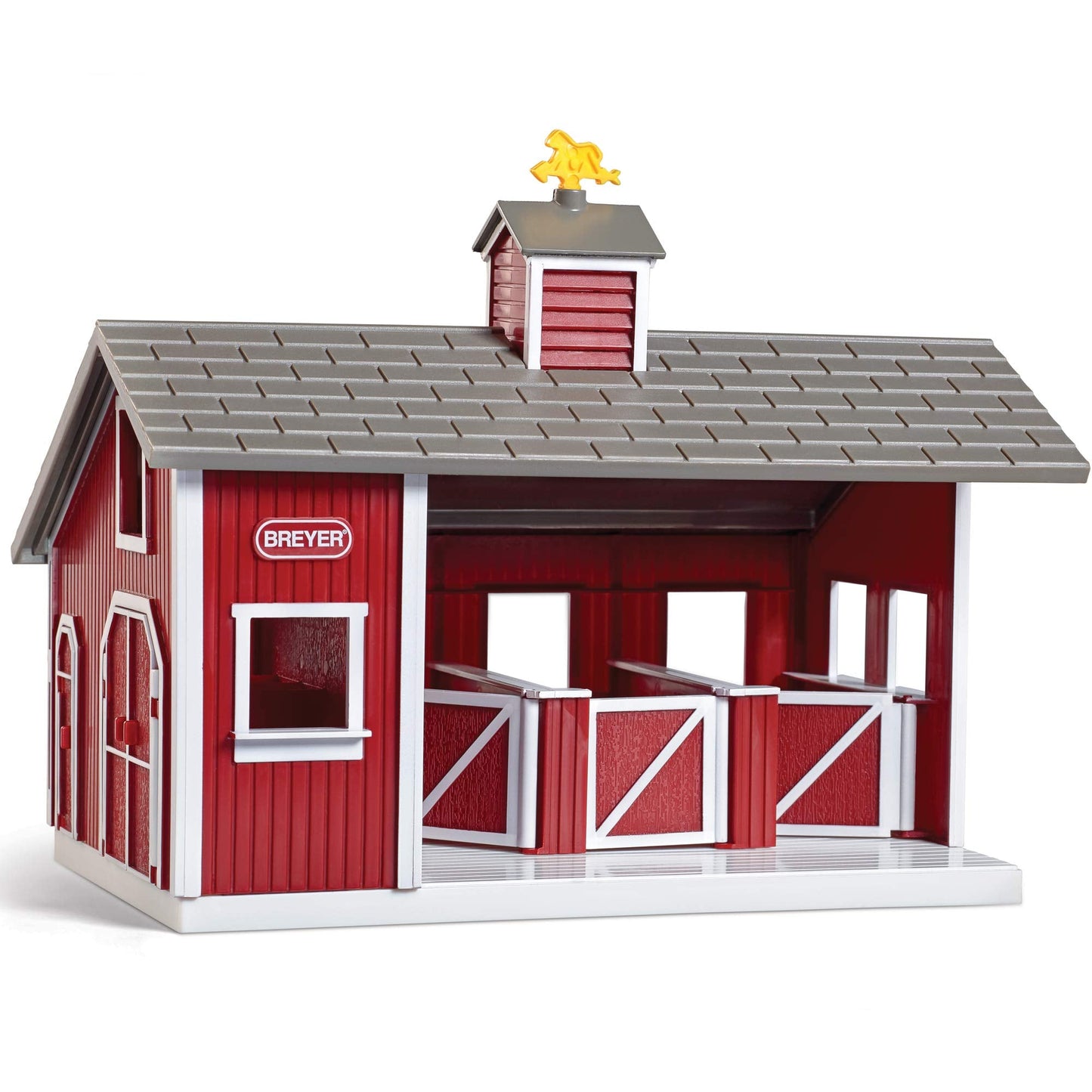 Breyer Stablemates Red Stable Set: 2 Hand-Painted Horses & 3-Stall Barn