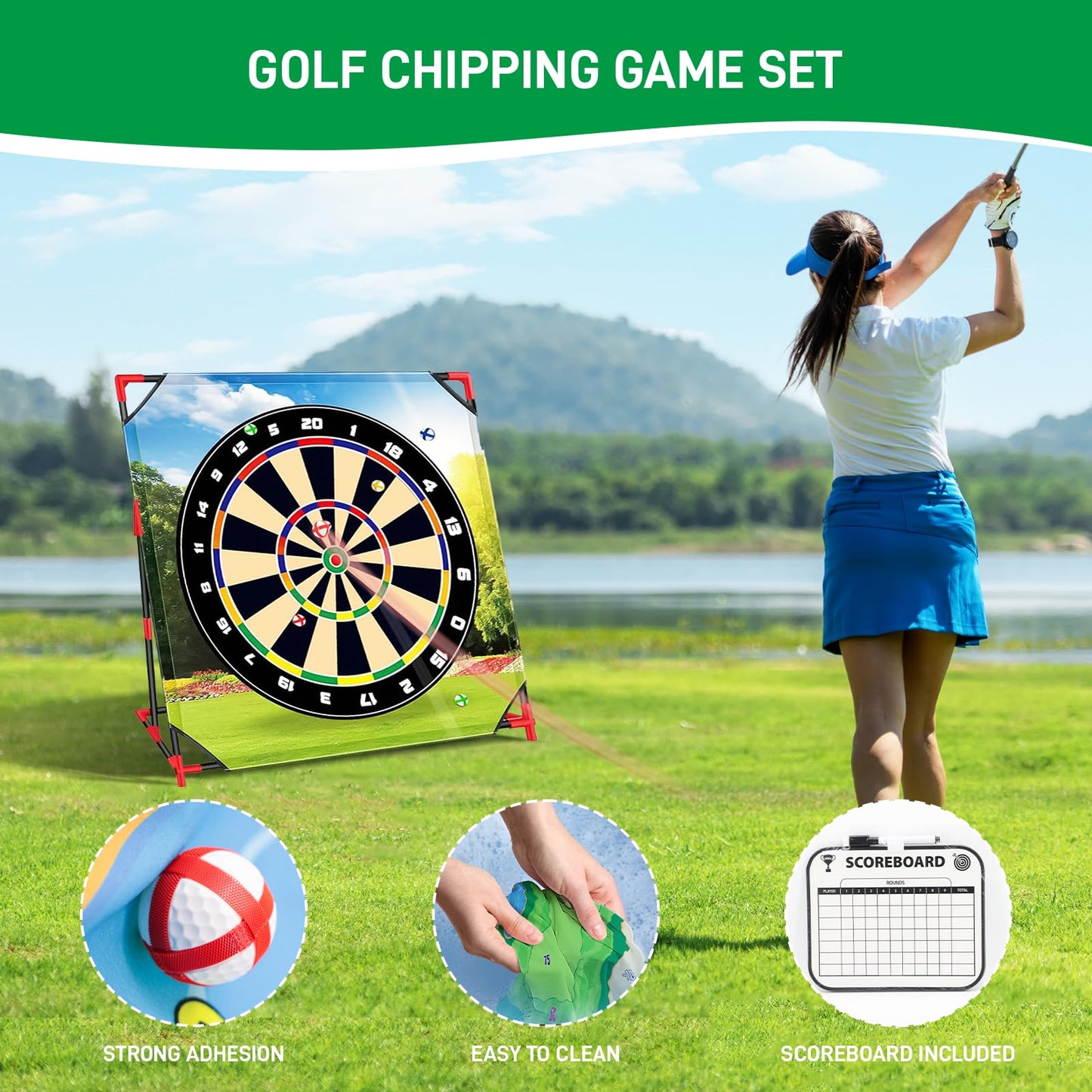 Brezzolife Golf Chipping Game with Stand & 54x54 Hitting Mat – Indoor/Outdoor