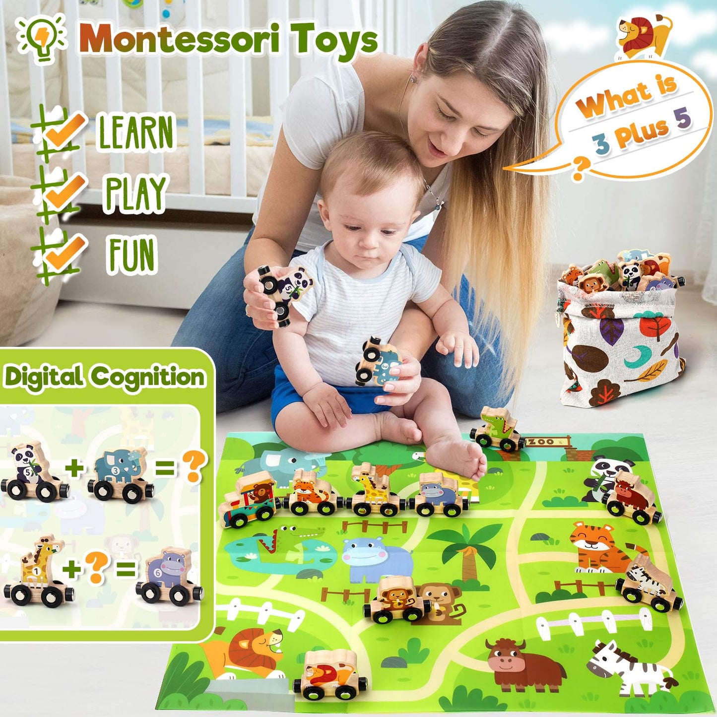 Brialice Montessori Wooden Animal Farm Train Set – Educational Magnetic Train for Toddlers 1–4