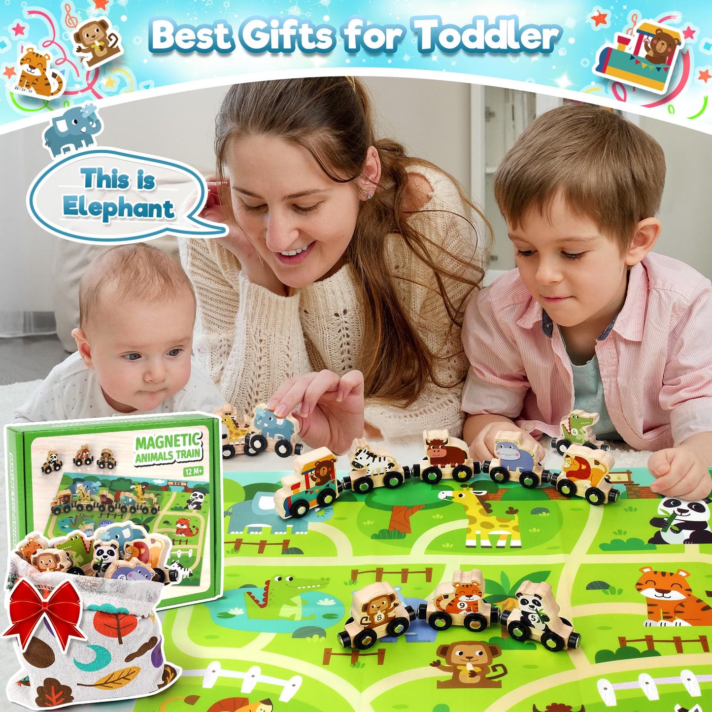 Brialice Montessori Wooden Animal Farm Train Set – Educational Magnetic Train for Toddlers 1–4