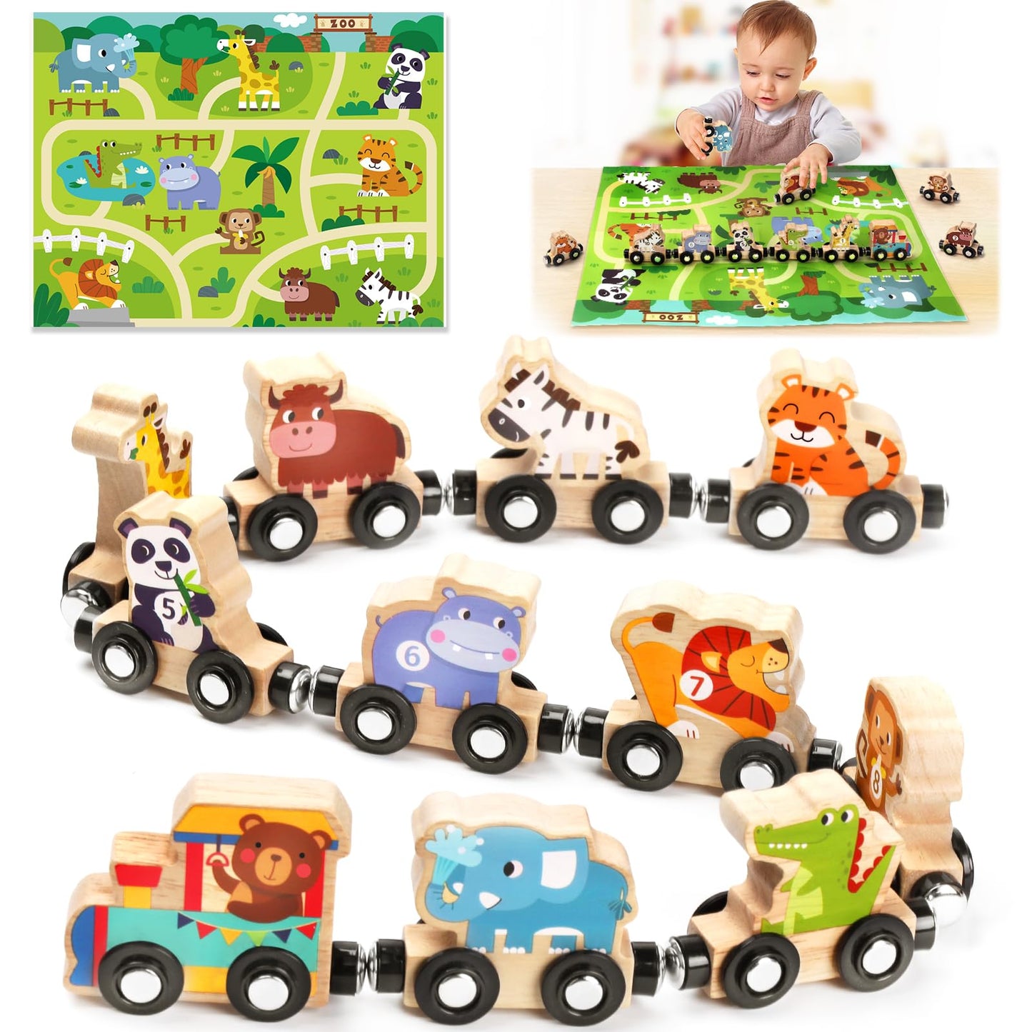 Brialice Montessori Wooden Animal Farm Train Set – Educational Magnetic Train for Toddlers 1–4