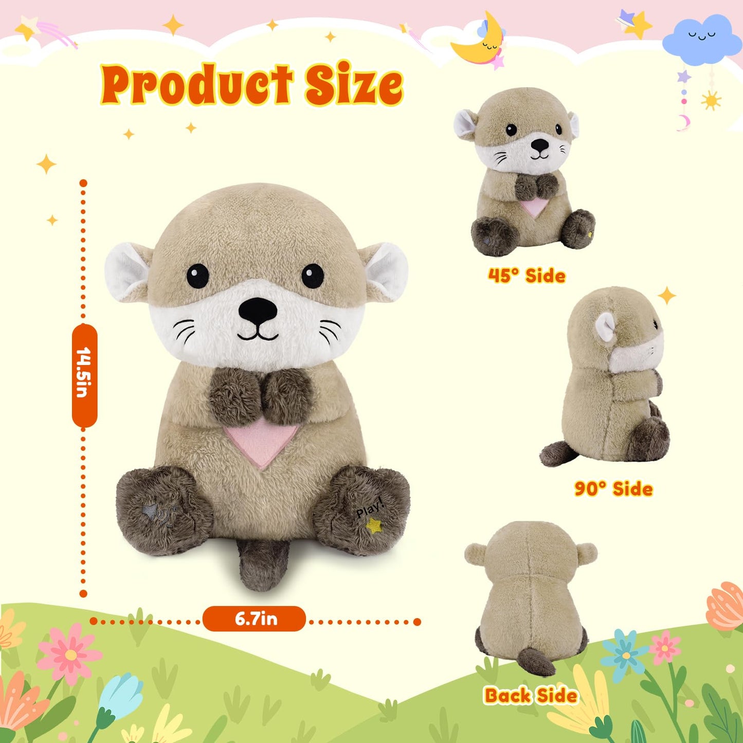 BRICHOEE Breathing Otter Plush: Soothing Glow, Calming Music & Lights for Sleep