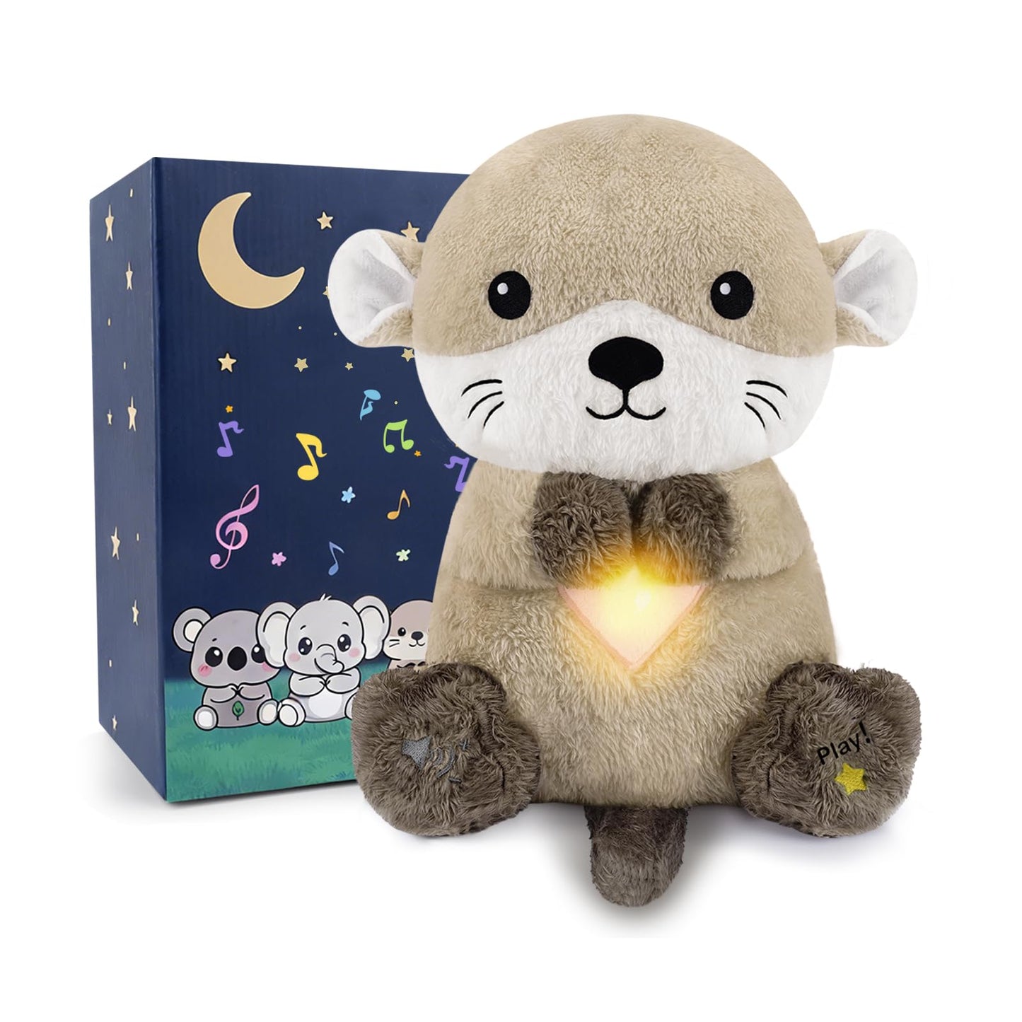 BRICHOEE Breathing Otter Plush: Soothing Glow, Calming Music & Lights for Sleep