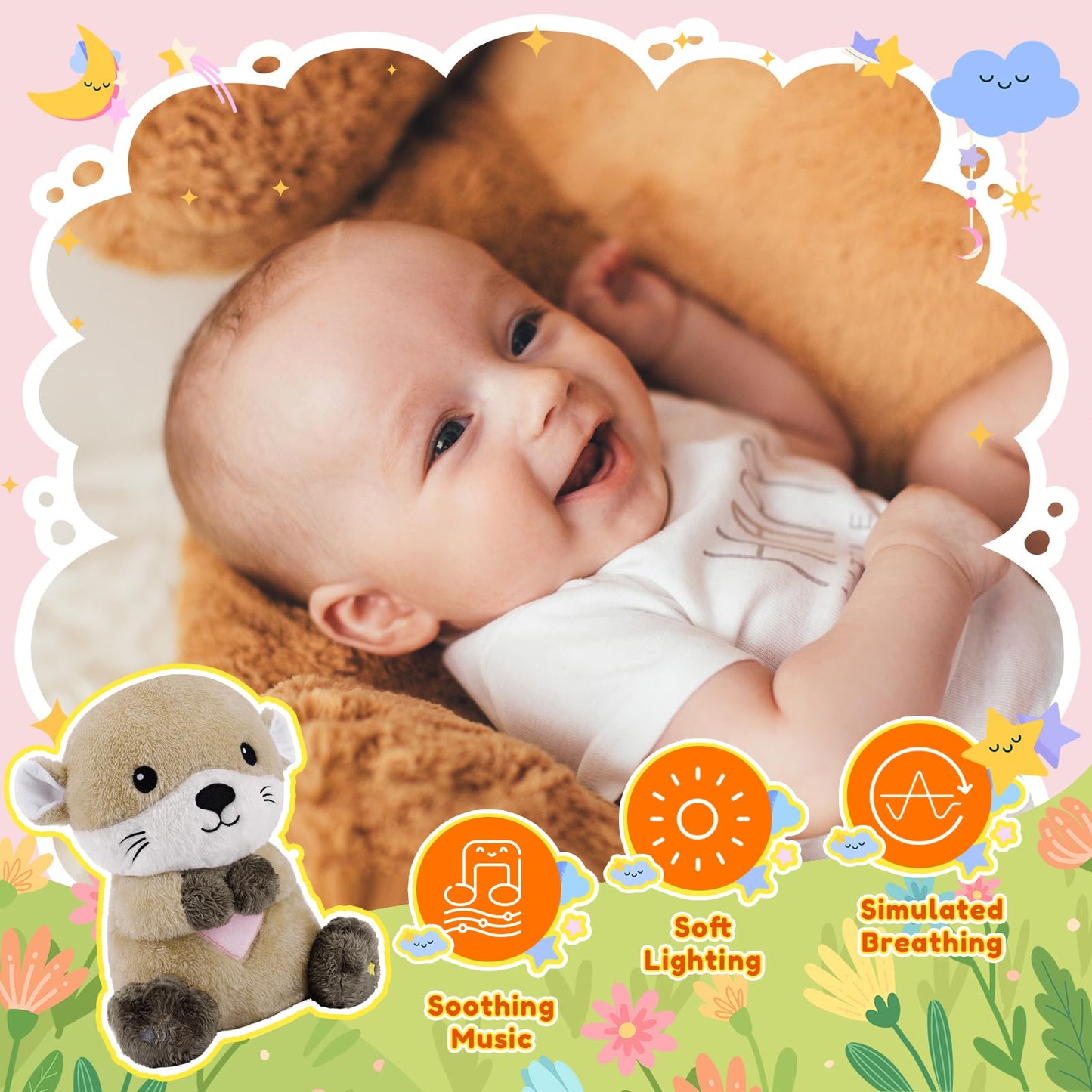 BRICHOEE Breathing Otter Plush: Soothing Glow, Calming Music & Lights for Sleep