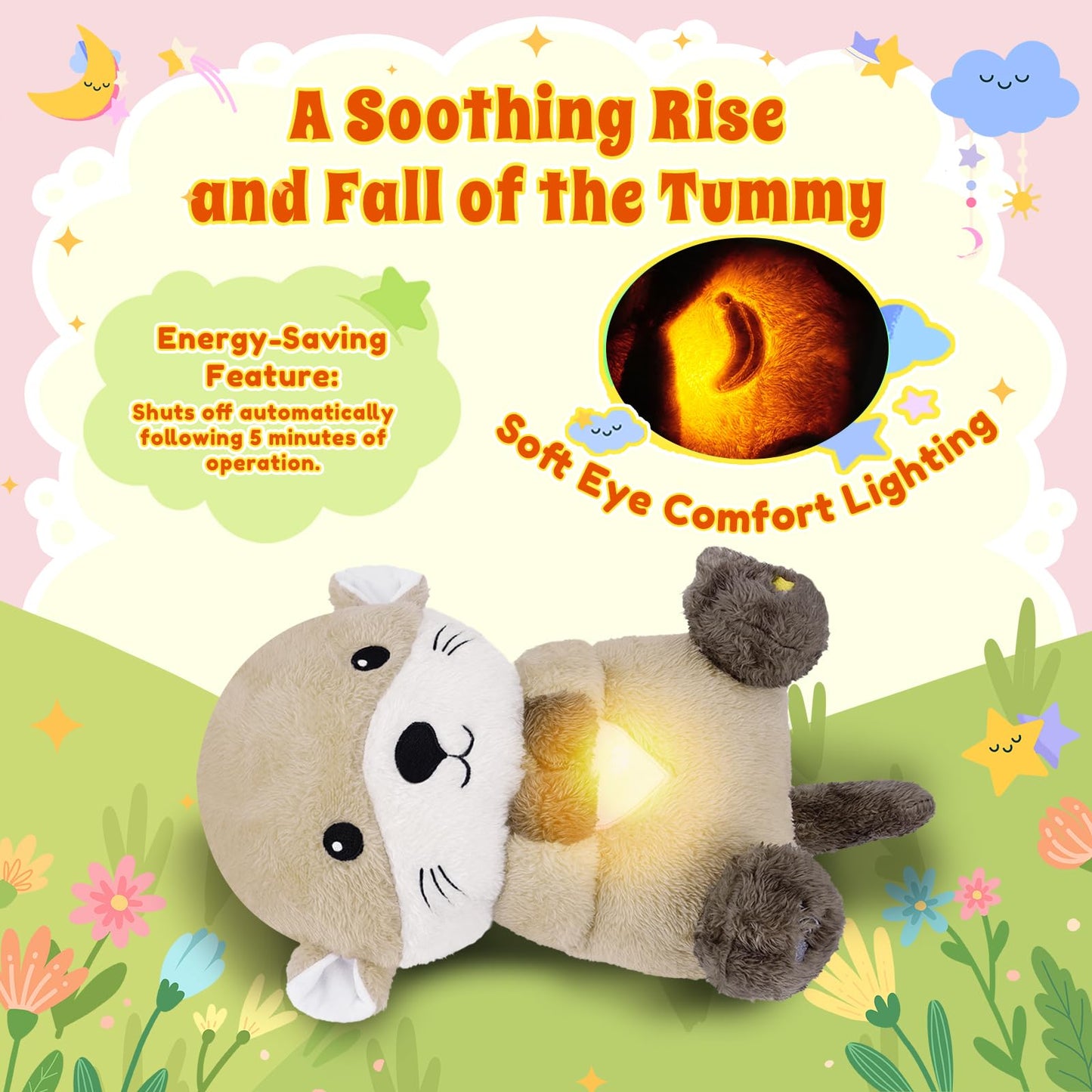 BRICHOEE Breathing Otter Plush: Soothing Glow, Calming Music & Lights for Sleep