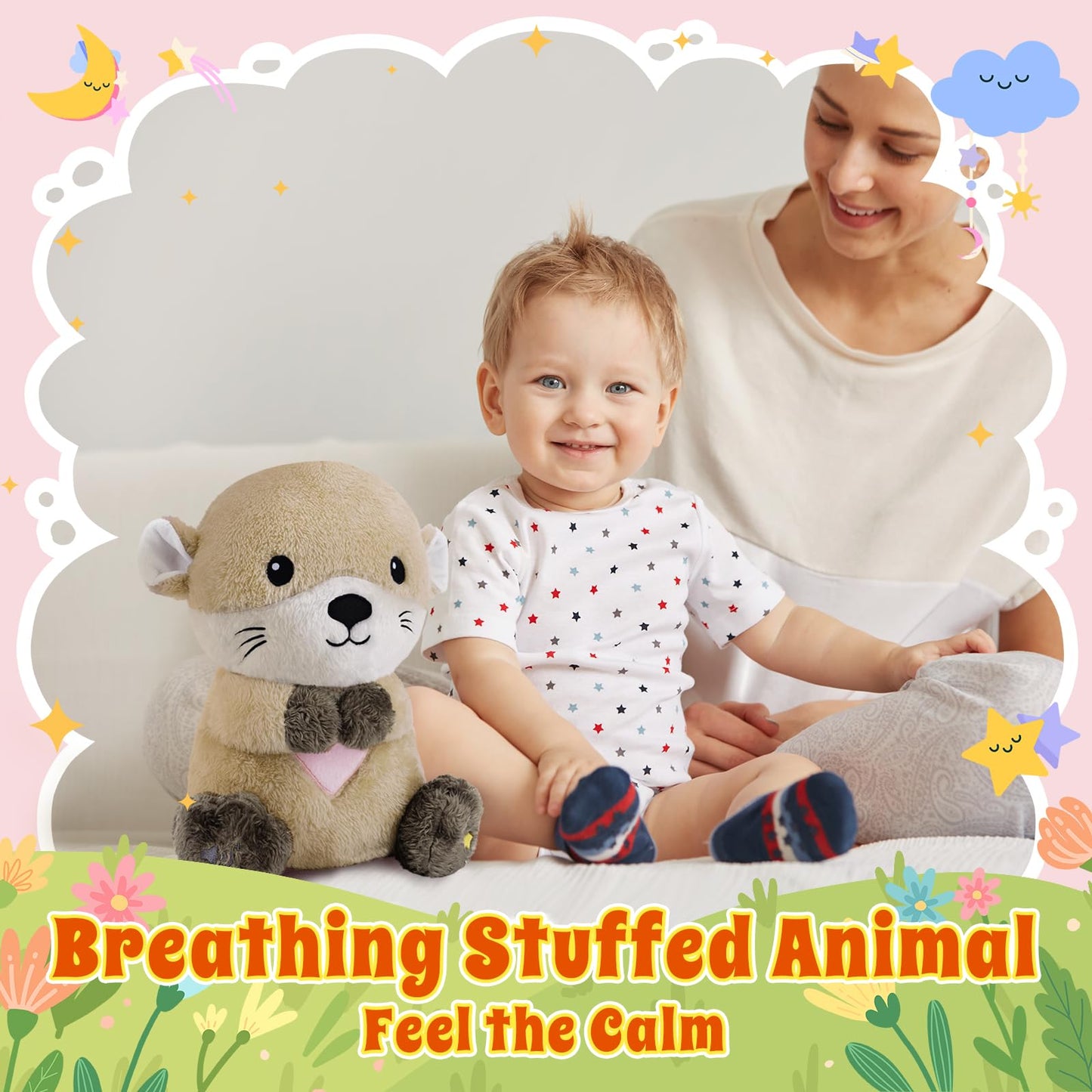 BRICHOEE Breathing Otter Plush: Soothing Glow, Calming Music & Lights for Sleep
