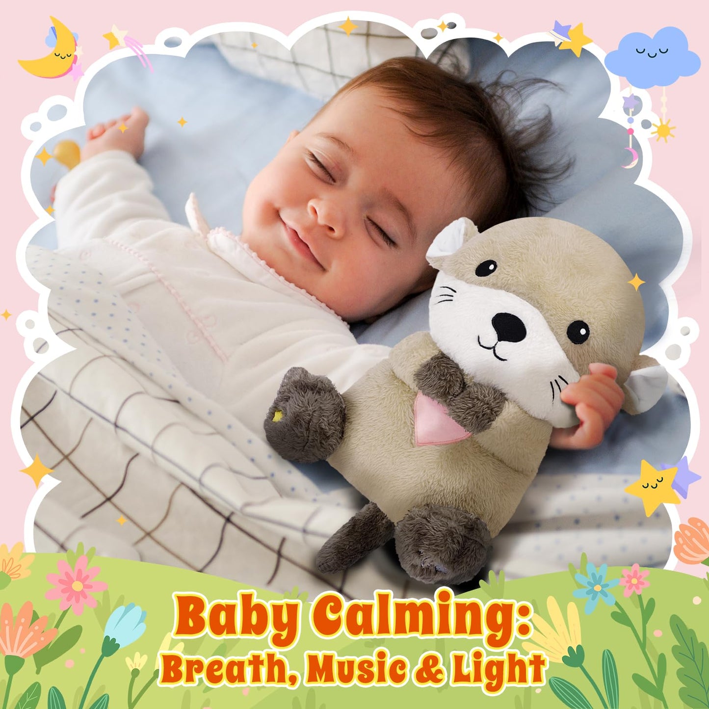 BRICHOEE Breathing Otter Plush: Soothing Glow, Calming Music & Lights for Sleep