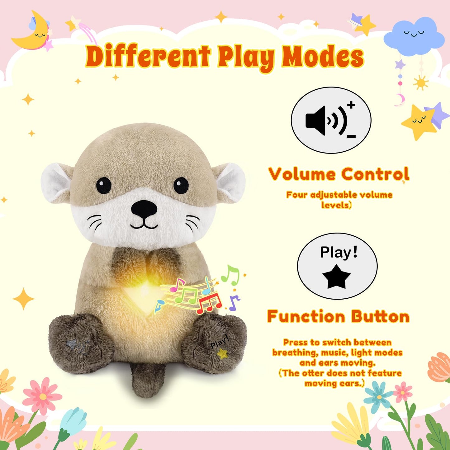 BRICHOEE Breathing Otter Plush: Soothing Glow, Calming Music & Lights for Sleep