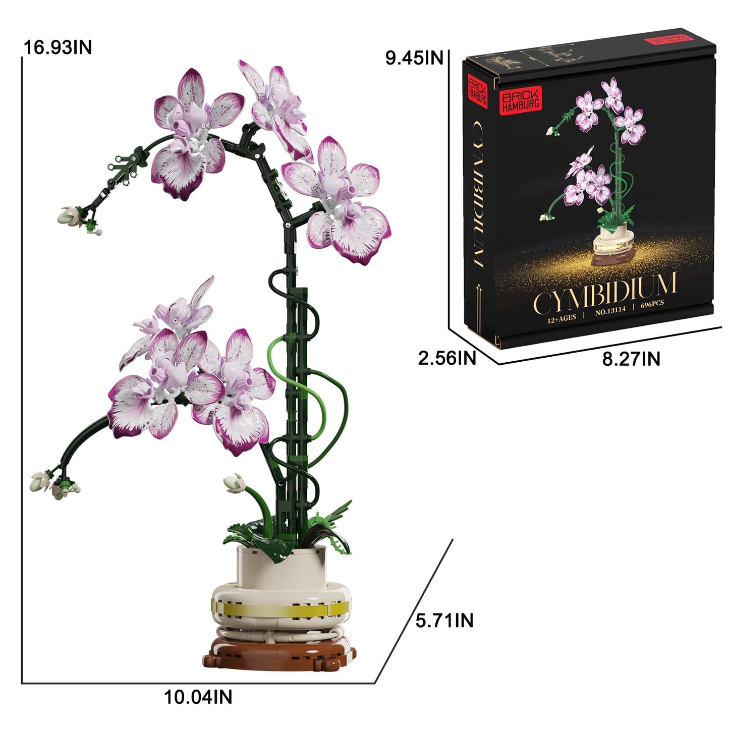 BRICK HAMBURG Flowers Toys Building Blocks Set with Vase – Realistic Never-Wilting Bouquet for Home & Office Decor