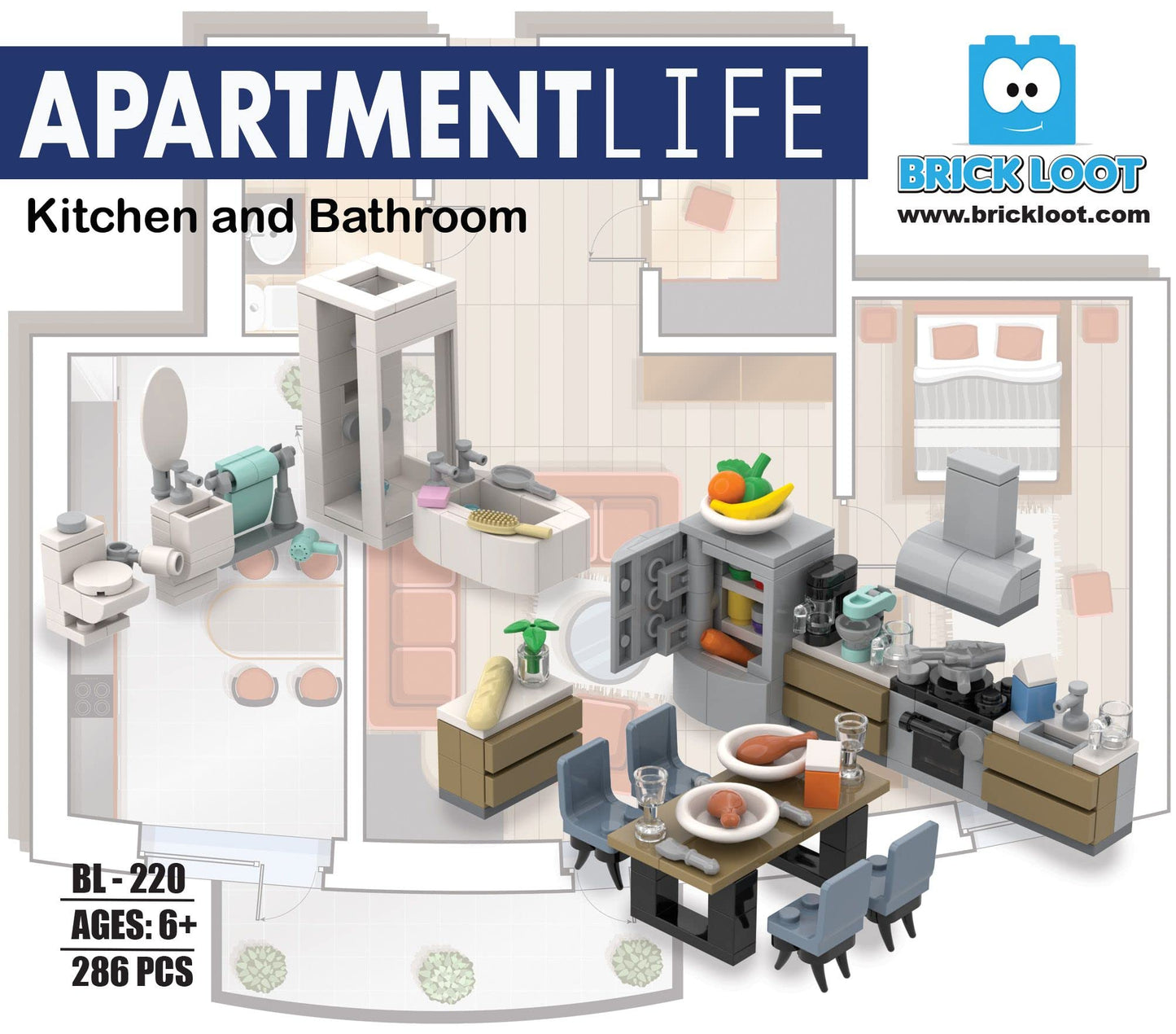 Brick Loot Kitchen & Bath Building Brick Set – 288 Pieces, LEGO Compatible