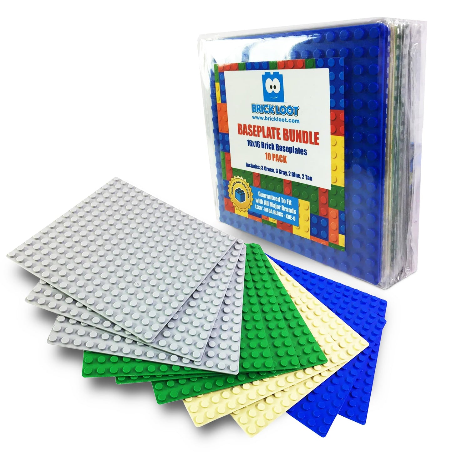 Brick Loot Classic Baseplates – 5x5, 10-Pack, Compatible with Major Brands