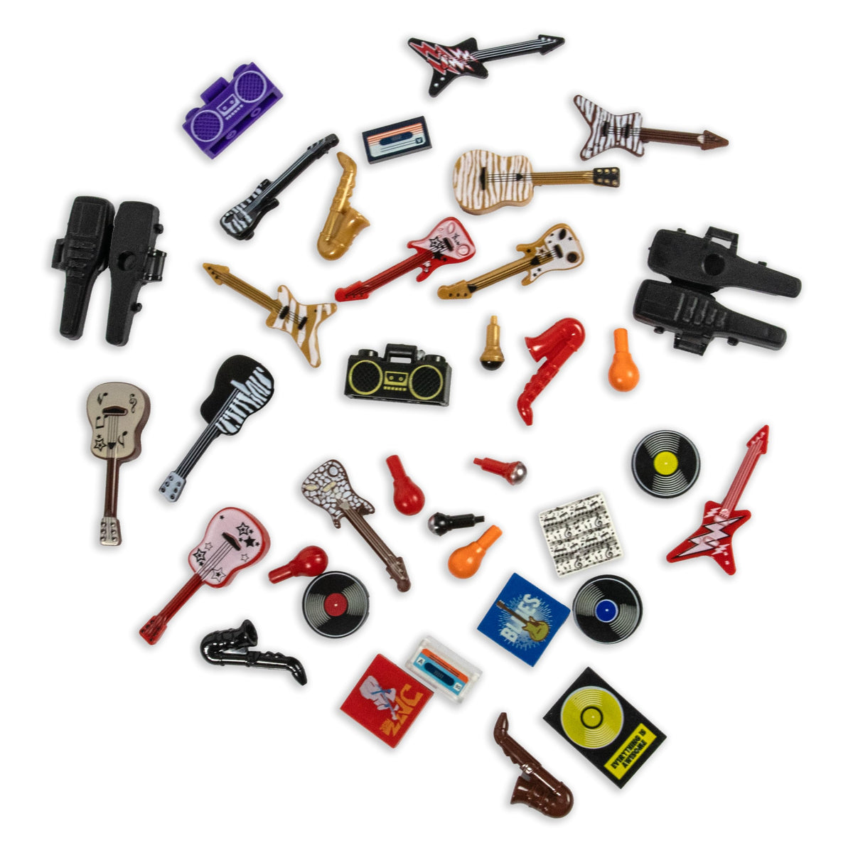 Brick Loot Music Instrument Pack – 38 Minifig Guitar & Microphone Accessories