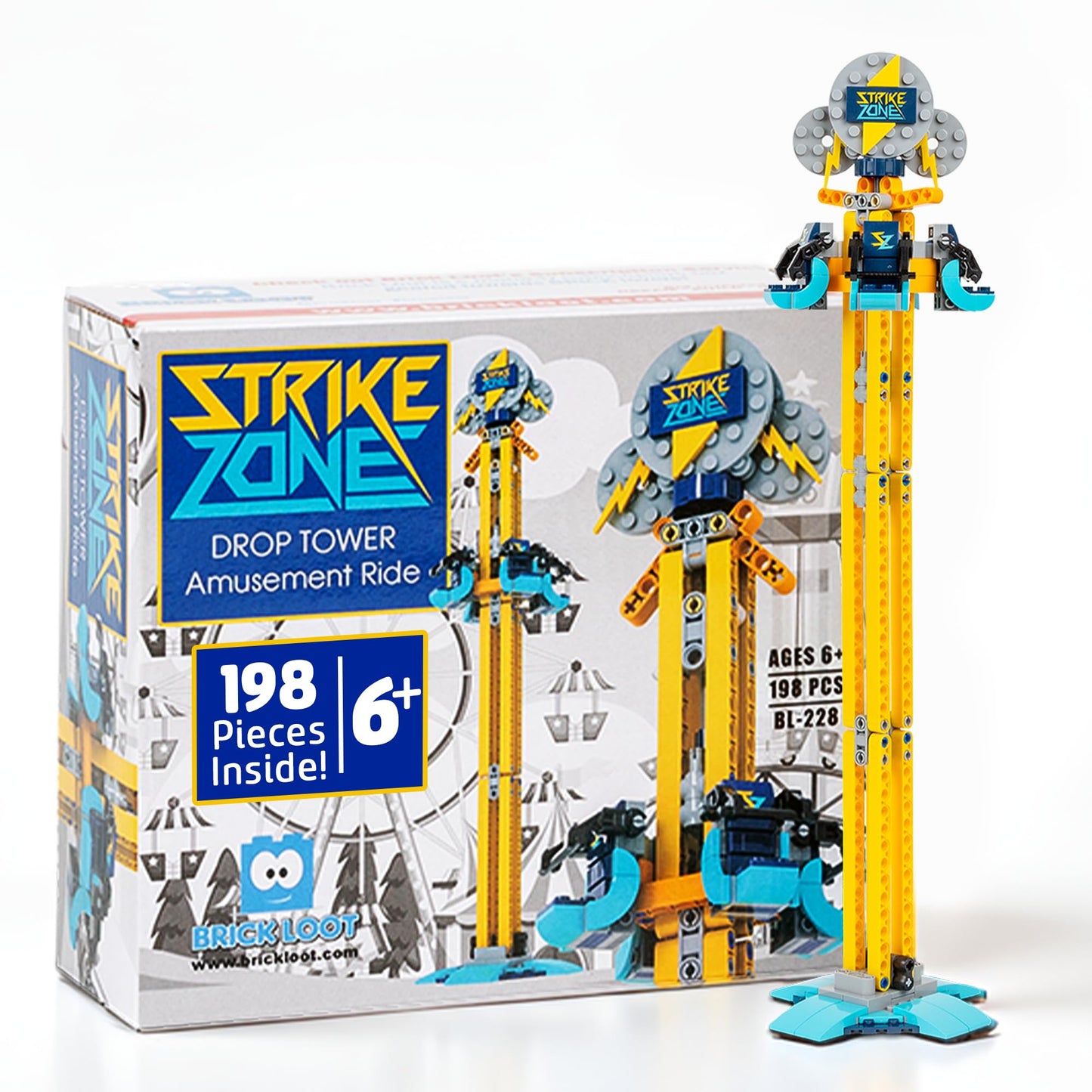 Brick Loot Strike Zone Drop Tower – 198 Pieces | LEGO-Compatible Amusement Park Model
