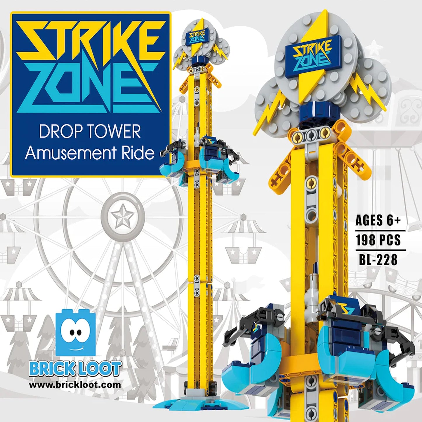 Brick Loot Strike Zone Drop Tower – 198 Pieces | LEGO-Compatible Amusement Park Model