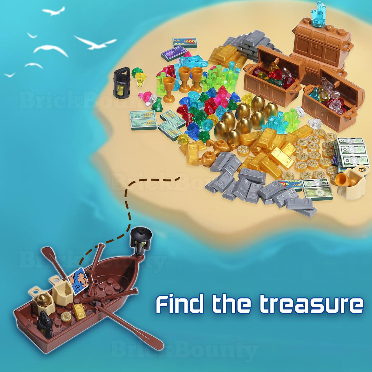 BrickBounty 220+ Pcs Pirate Treasure Building Blocks Set – Expedition Ship, Maps & Gold