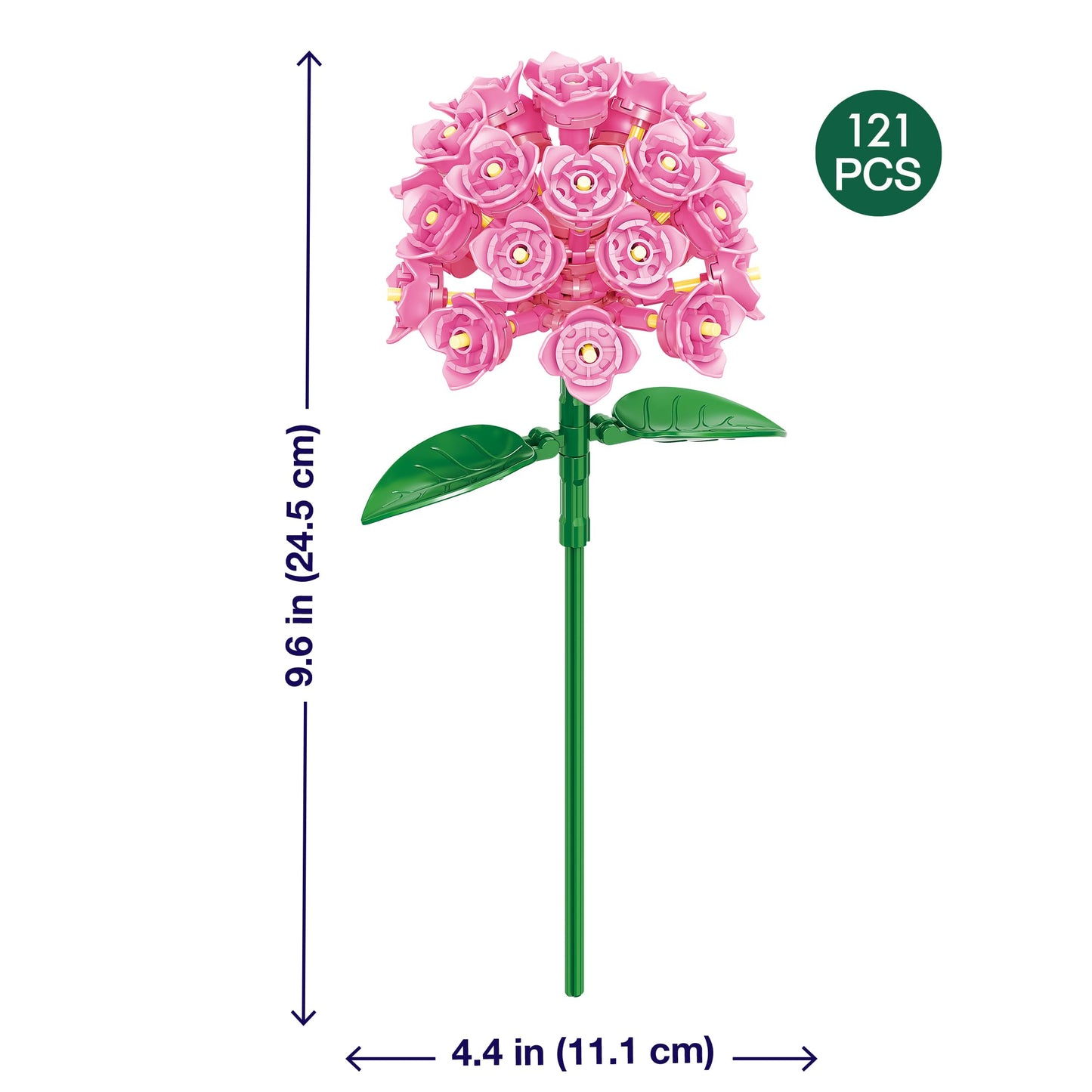 Brickcraft Botanicals Pink Hydrangea Building Bricks Set – Compatible Blocks for All Ages