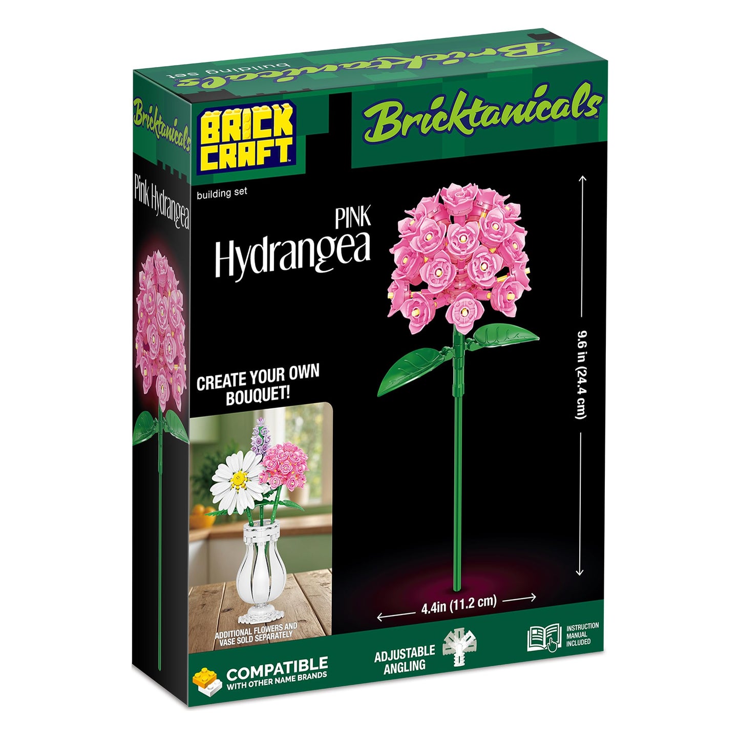 Brickcraft Botanicals Pink Hydrangea Building Bricks Set – Compatible Blocks for All Ages