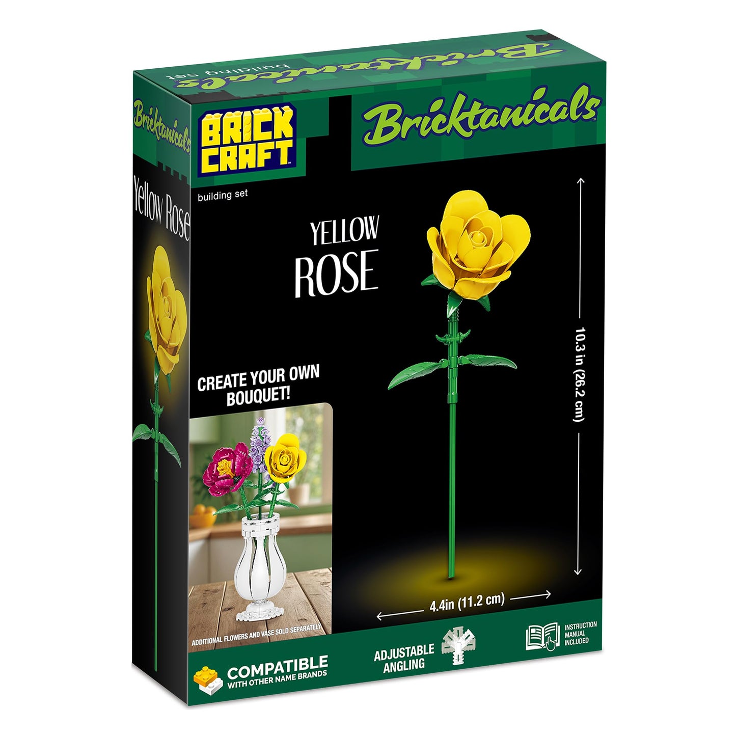 Brickcraft Bricktanicals Yellow Rose Building Set – 104-Piece Flower Stem Model