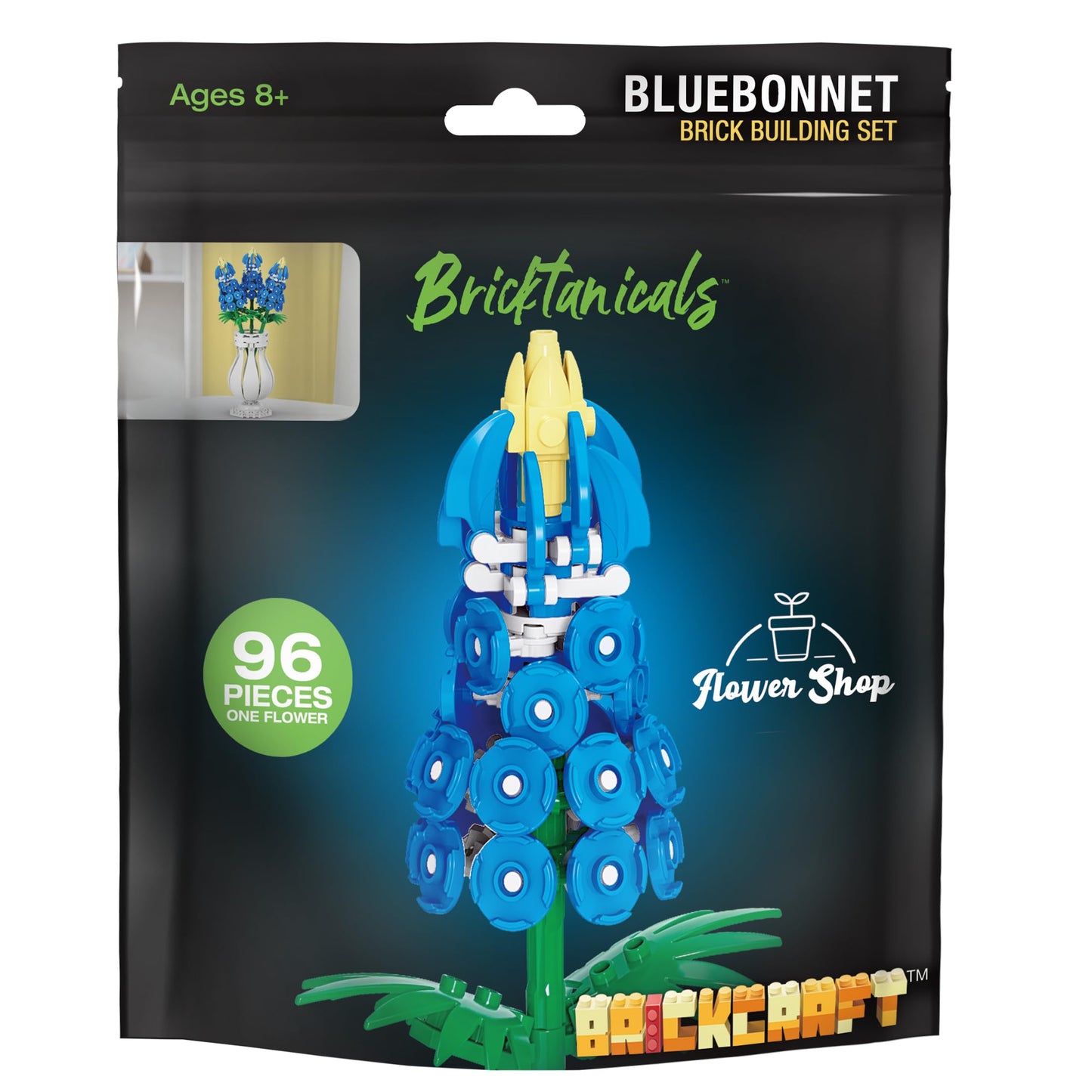 Brickcraft Bricktanicals Bluebonnet Flower – 96-Piece DIY Brick Building Set for Display
