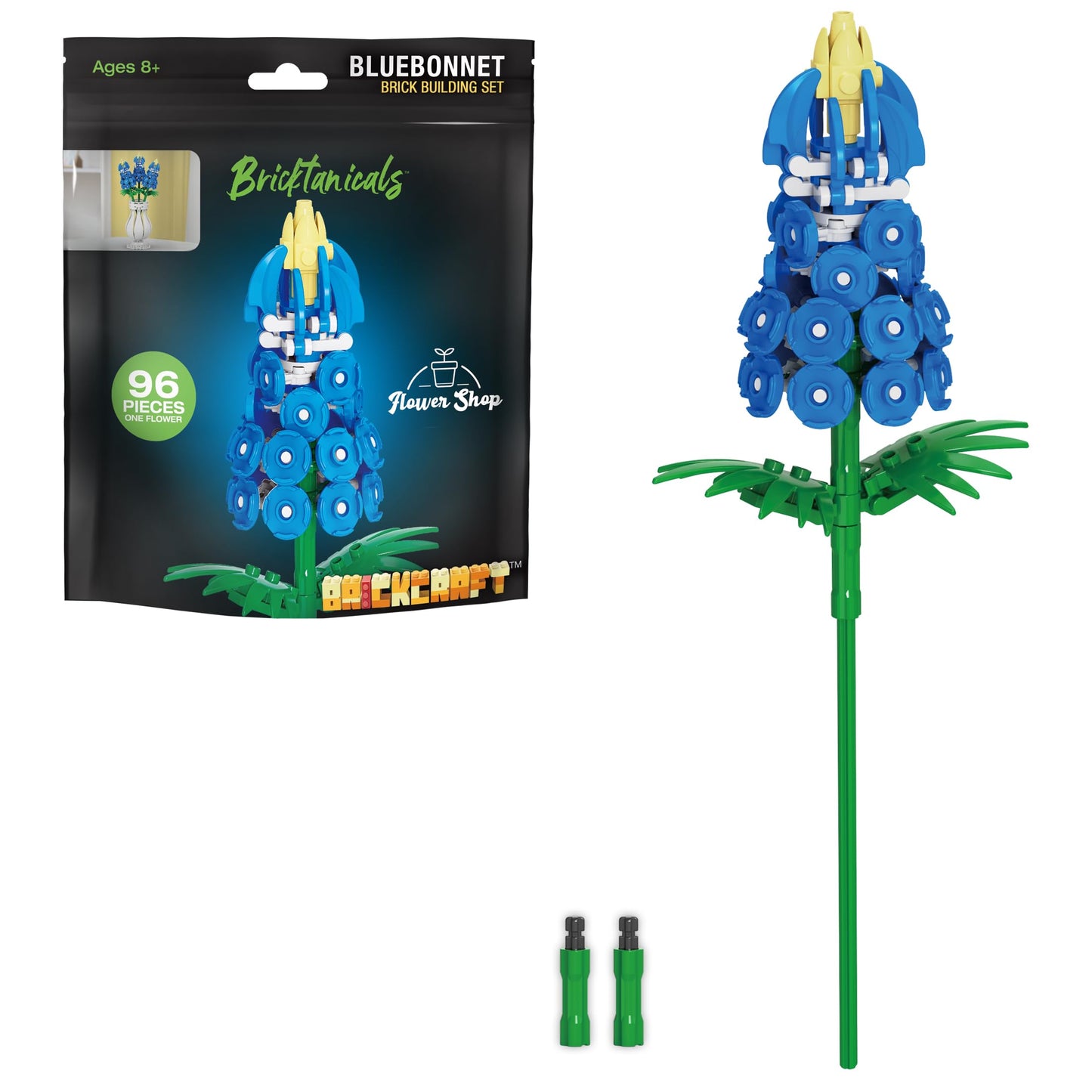 Brickcraft Bricktanicals Bluebonnet Flower – 96-Piece DIY Brick Building Set for Display