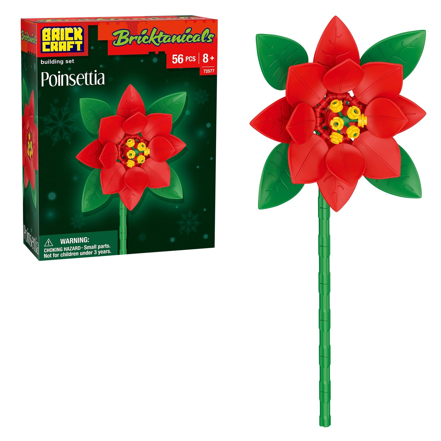 Brickcraft Bricktanicals Poinsettia Building Set — 56 PCS Holiday DIY Flower Kit