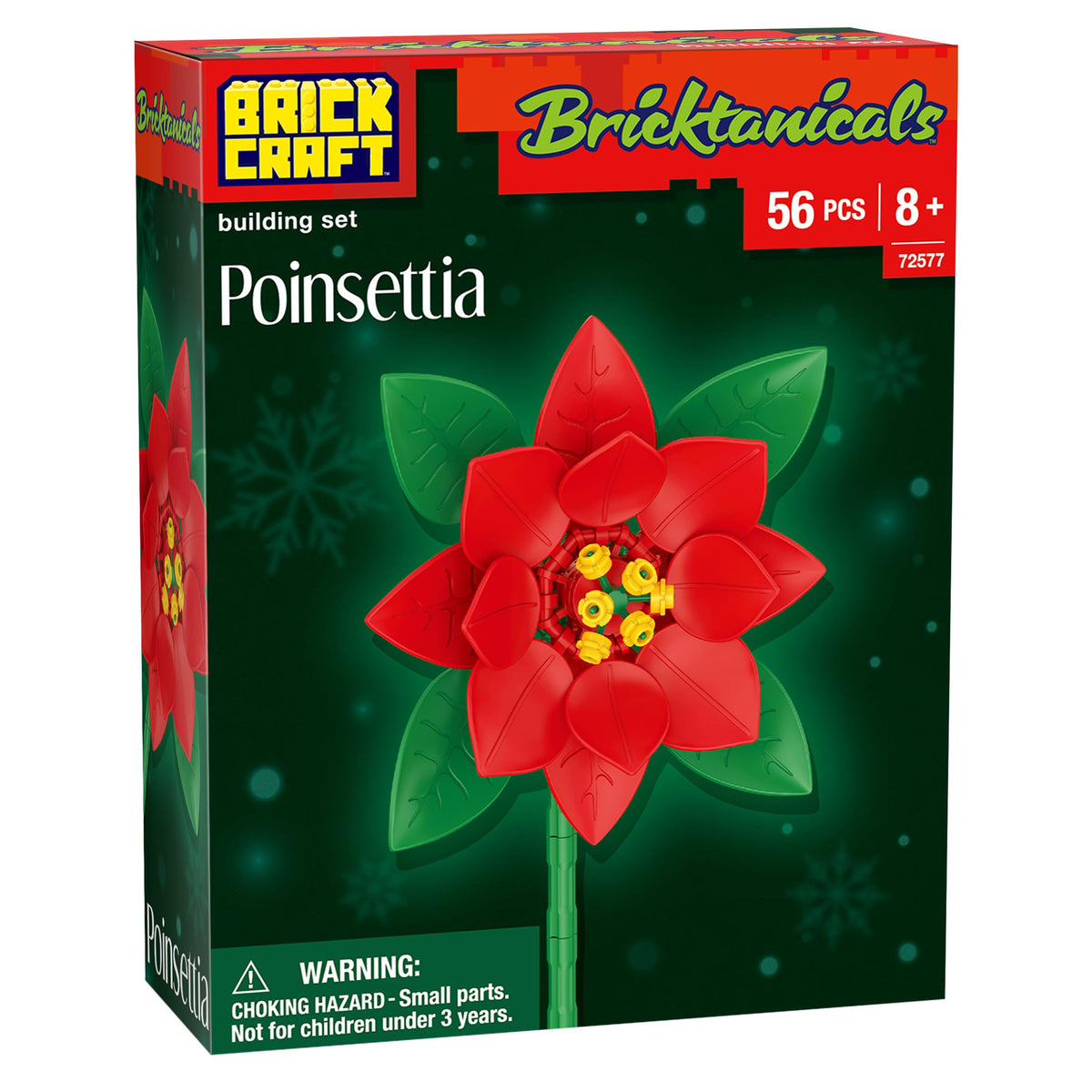 Brickcraft Bricktanicals Poinsettia Building Set — 56 PCS Holiday DIY Flower Kit