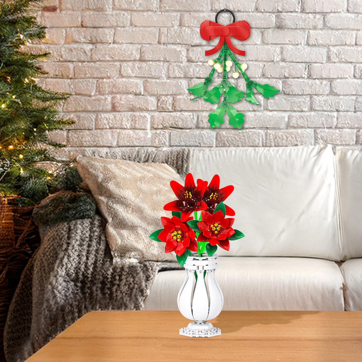 Brickcraft Bricktanicals Poinsettia Building Set — 56 PCS Holiday DIY Flower Kit