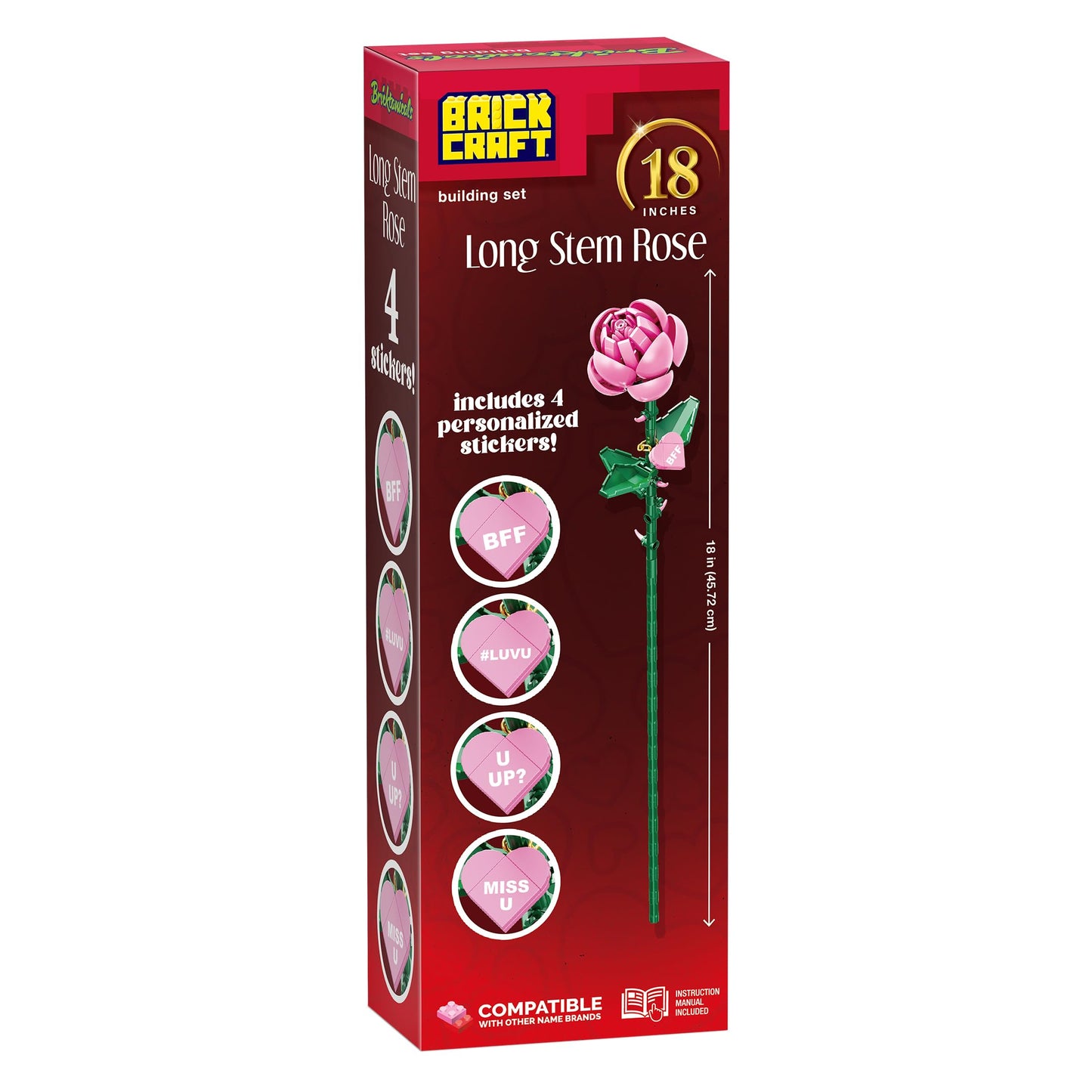 Brickcraft Bricktanicals Rose – 102-Piece Buildable 18-Inch Long Stem Rose