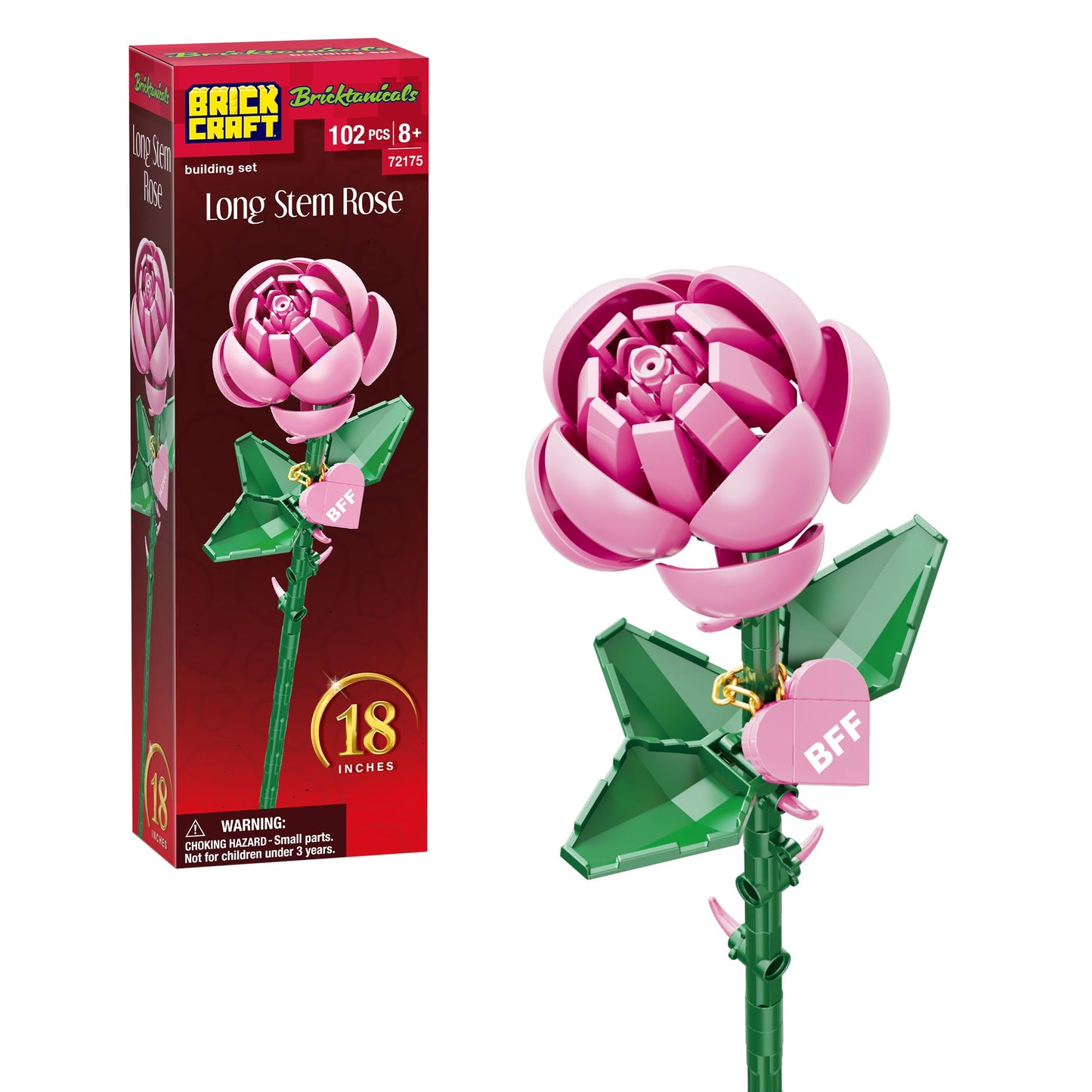 Brickcraft Bricktanicals Rose – 102-Piece Buildable 18-Inch Long Stem Rose