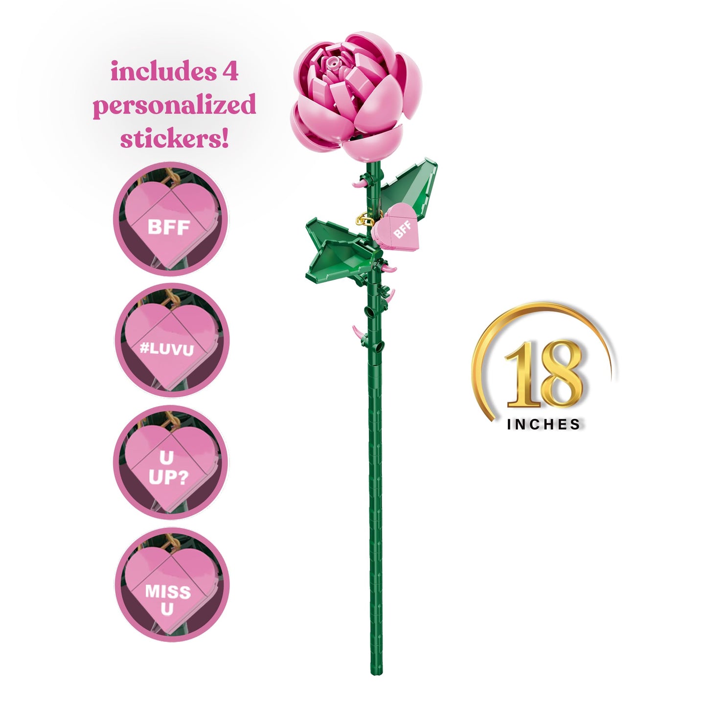 Brickcraft Bricktanicals Rose – 102-Piece Buildable 18-Inch Long Stem Rose
