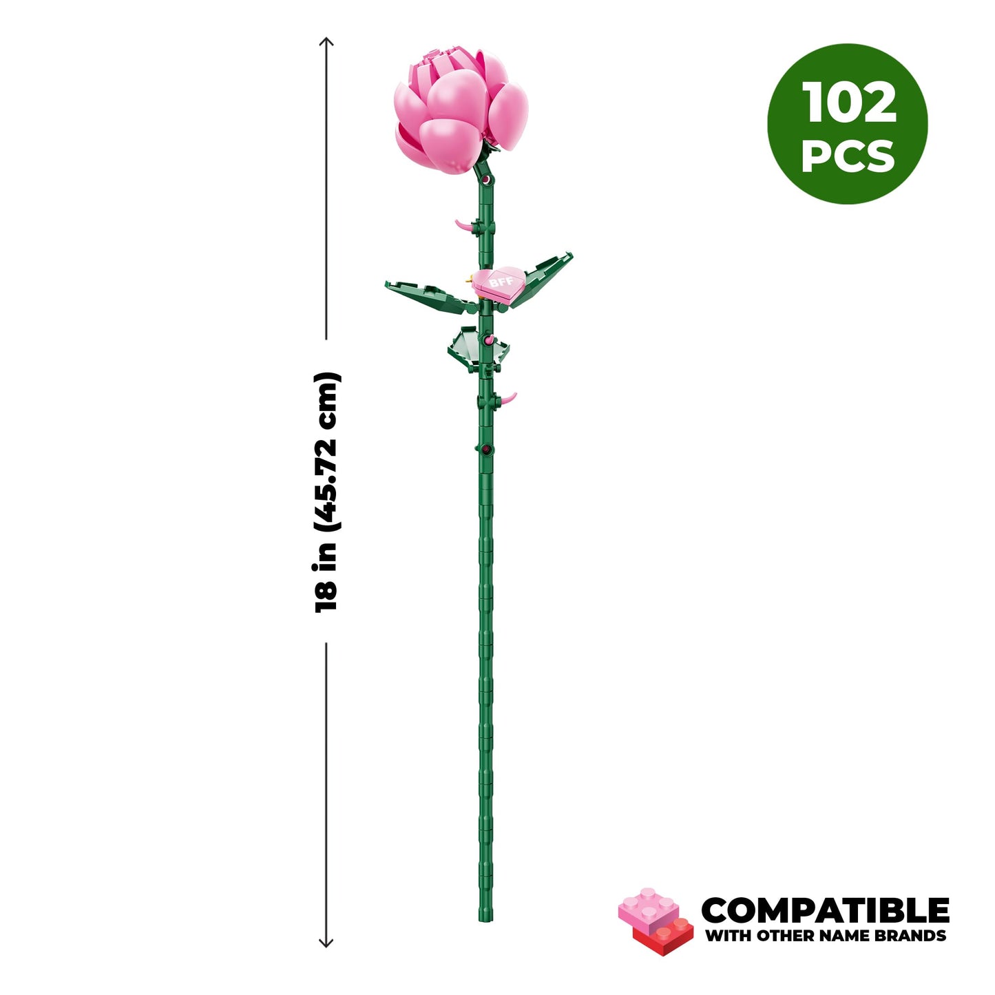 Brickcraft Bricktanicals Rose – 102-Piece Buildable 18-Inch Long Stem Rose