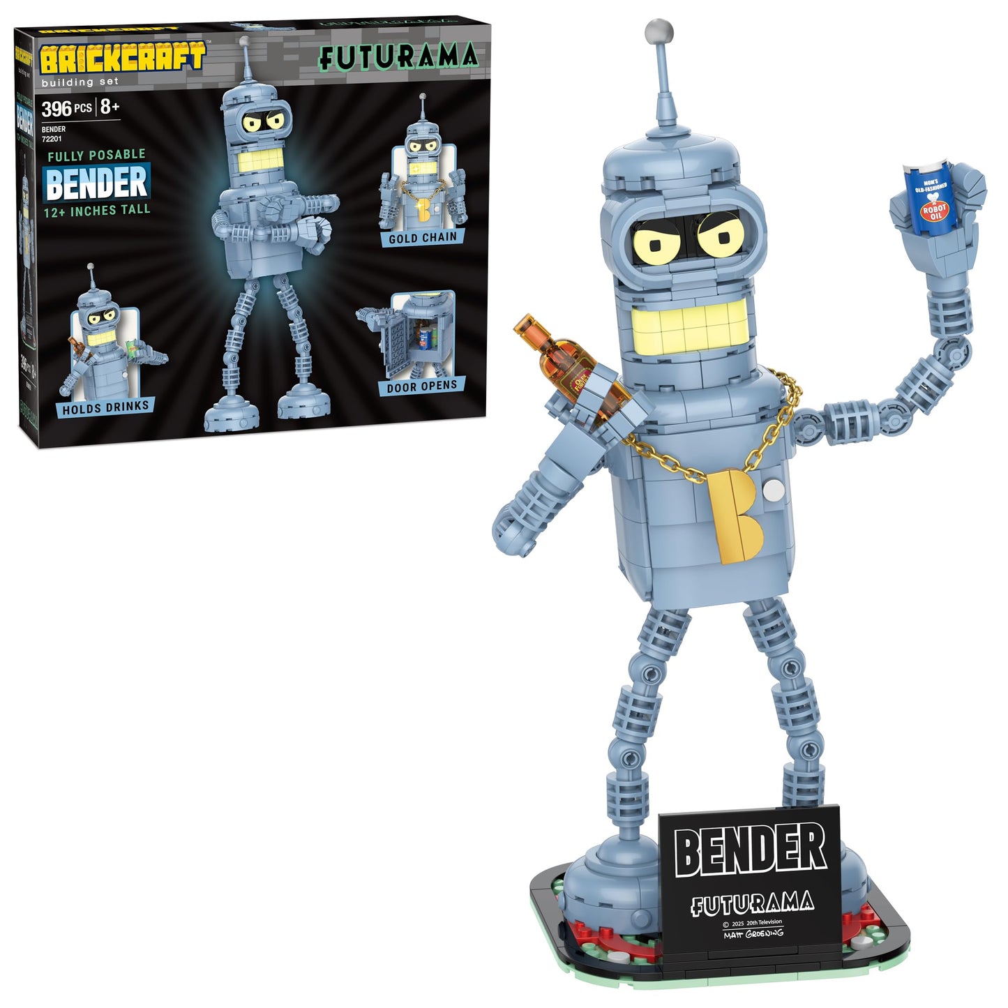Brickcraft Futurama Bender Brick Building Kit – 396-Piece Posable Robot Figure