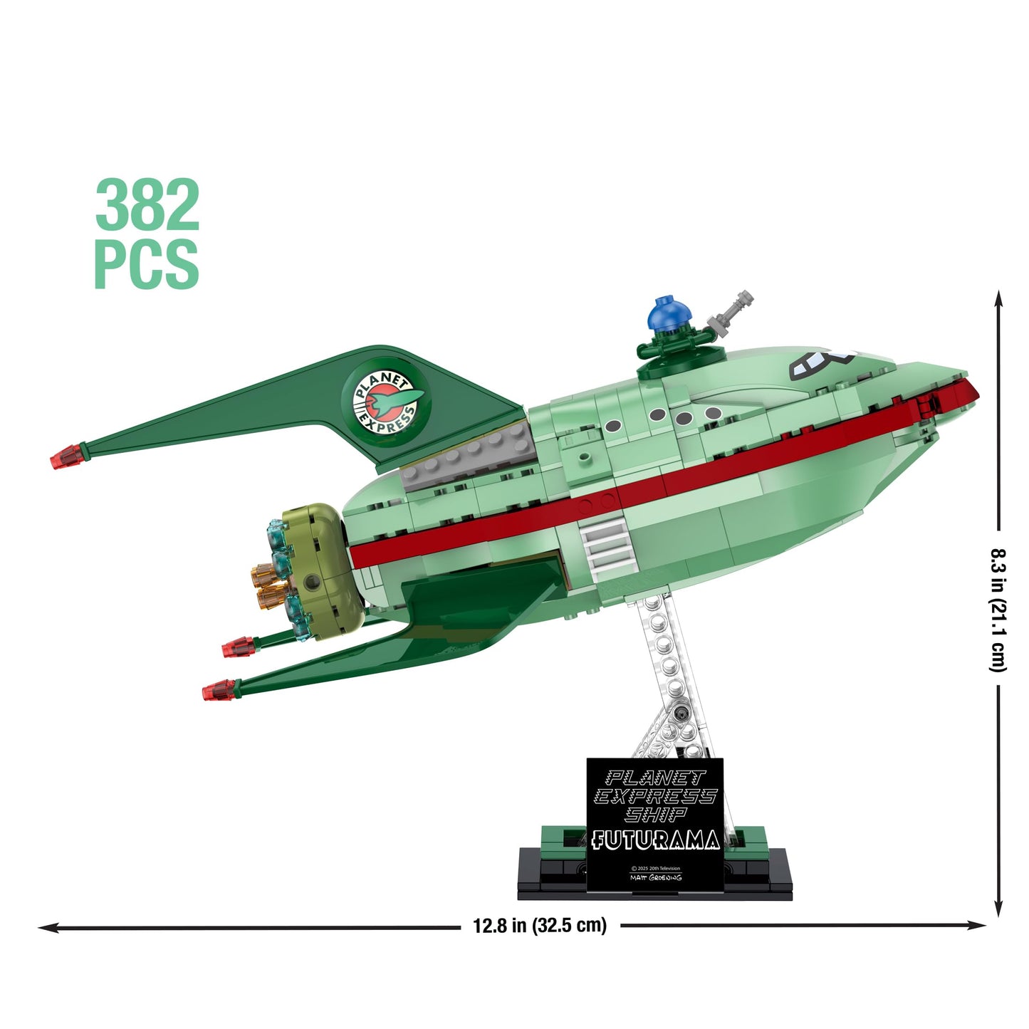 Brickcraft Futurama Planet Express Ship Building Kit — 382-Piece Display Model