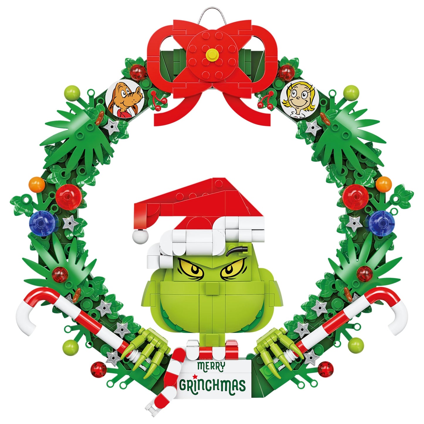 Brickcraft Grinch Wreath Brick Building Kit – 523-Piece Festive DIY Christmas Decor