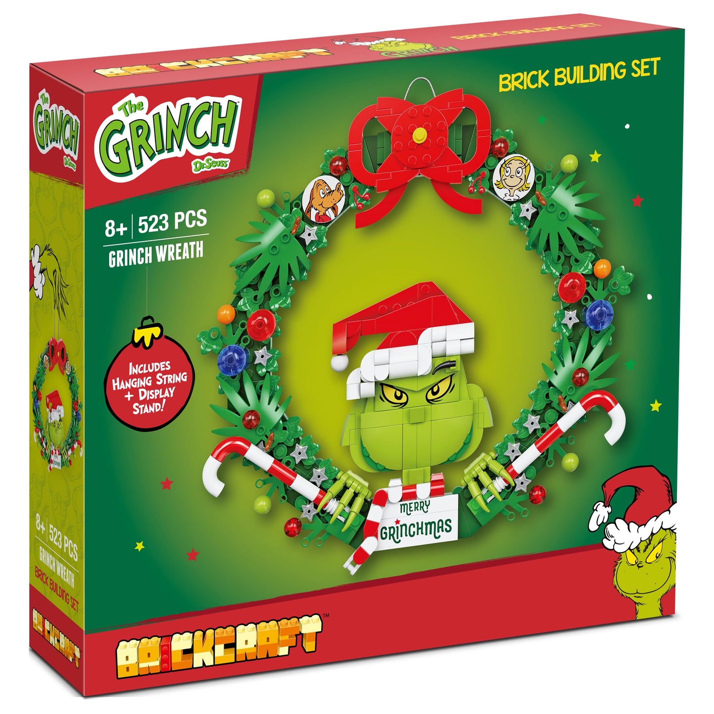 Brickcraft Grinch Wreath Brick Building Kit – 523-Piece Festive DIY Christmas Decor