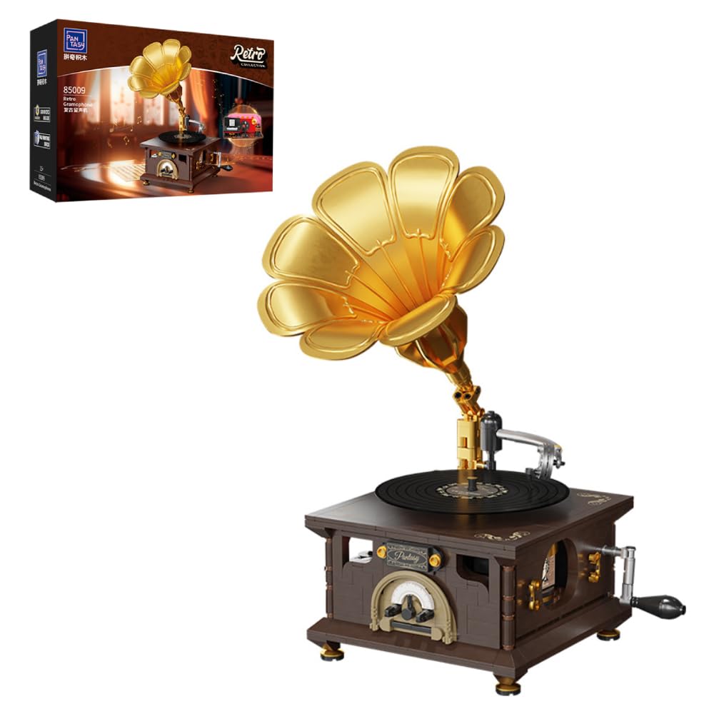 BRICKKK PANTASY Retro Phonograph Building Set – Vintage Gramophone Music Box Kit