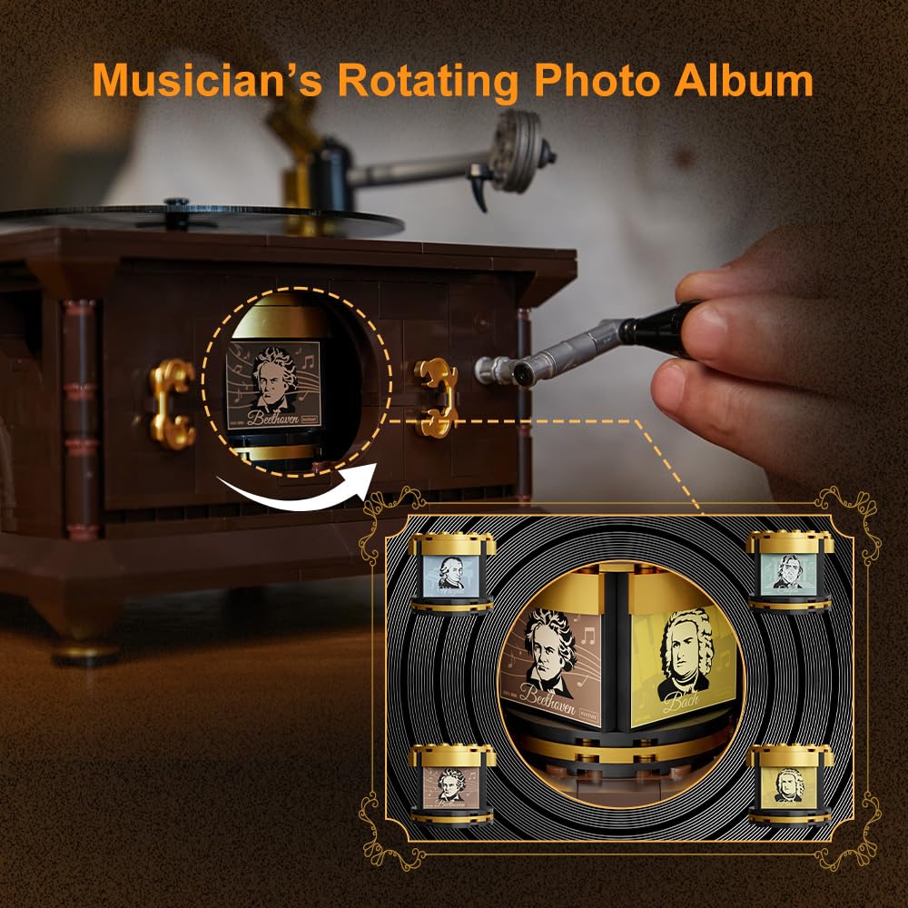 BRICKKK PANTASY Retro Phonograph Building Set – Vintage Gramophone Music Box Kit