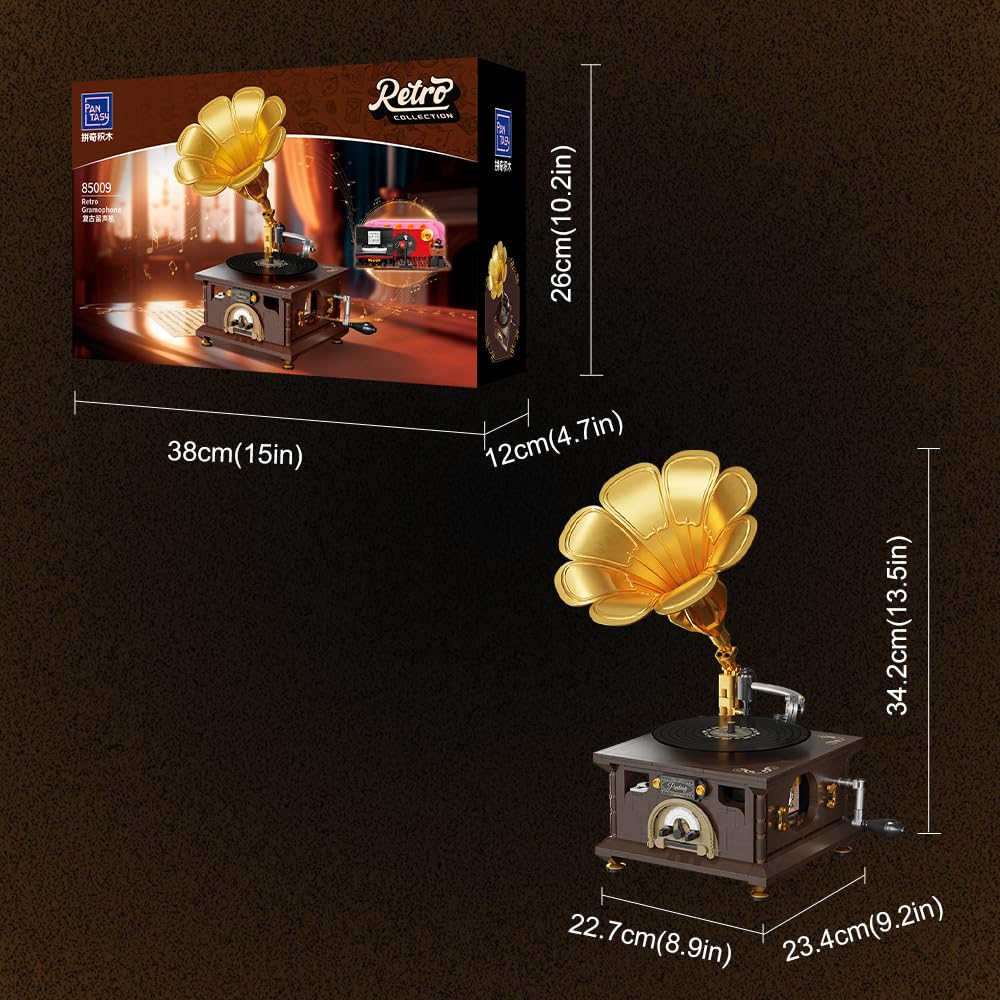 BRICKKK PANTASY Retro Phonograph Building Set – Vintage Gramophone Music Box Kit