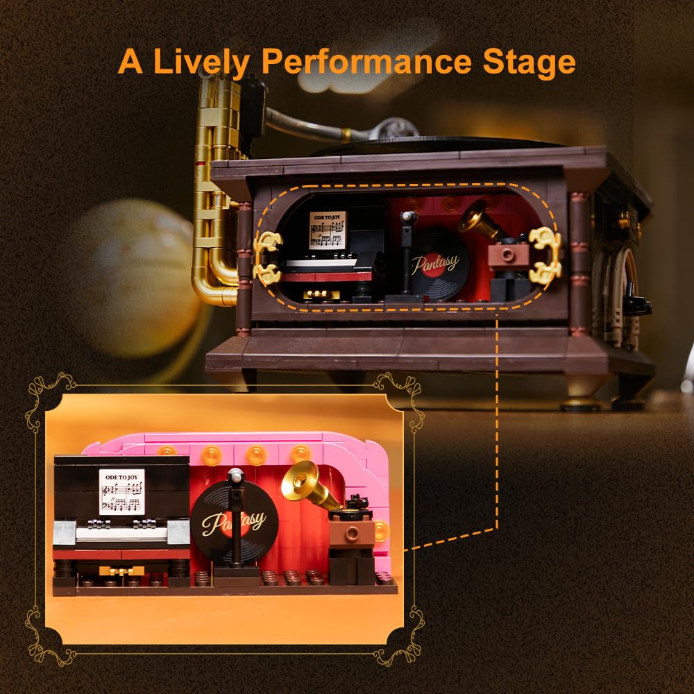 BRICKKK PANTASY Retro Phonograph Building Set – Vintage Gramophone Music Box Kit